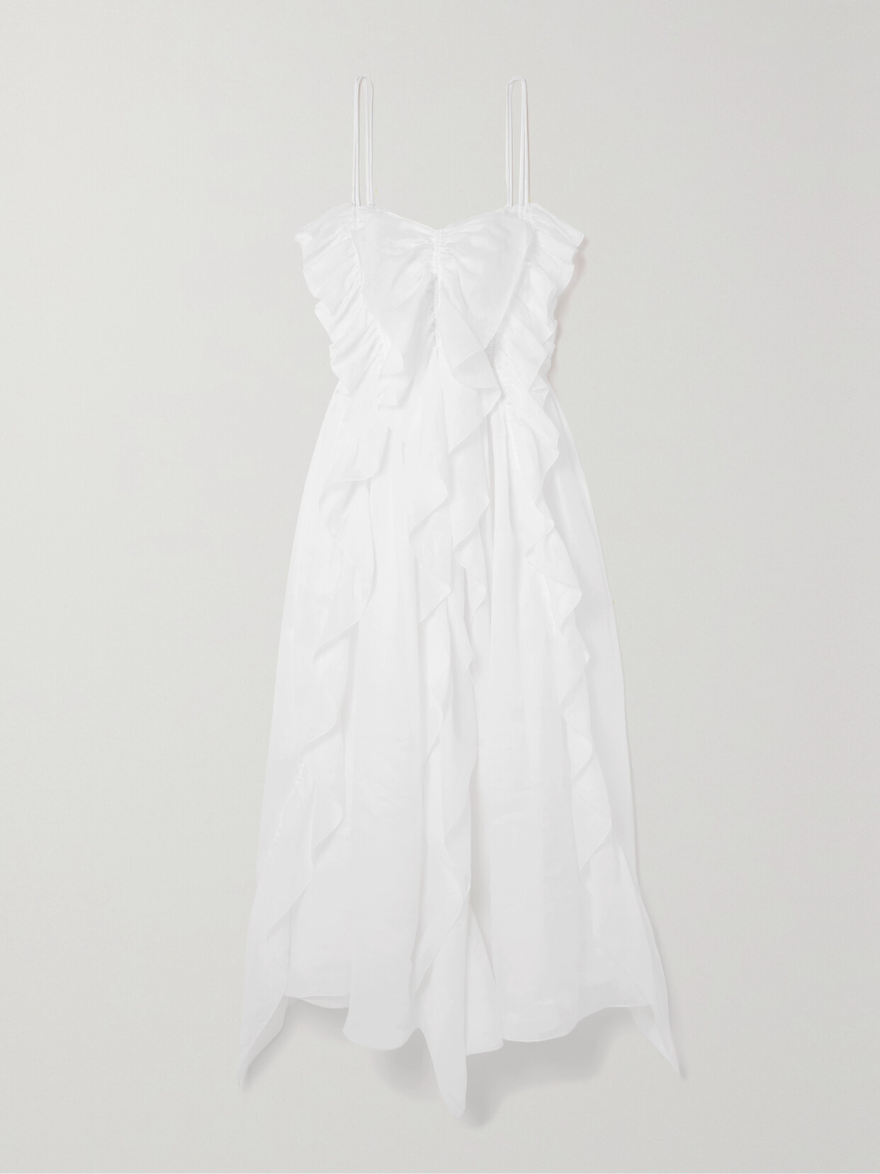 Chloé Voile Midi Dress With Ruffle Details In White