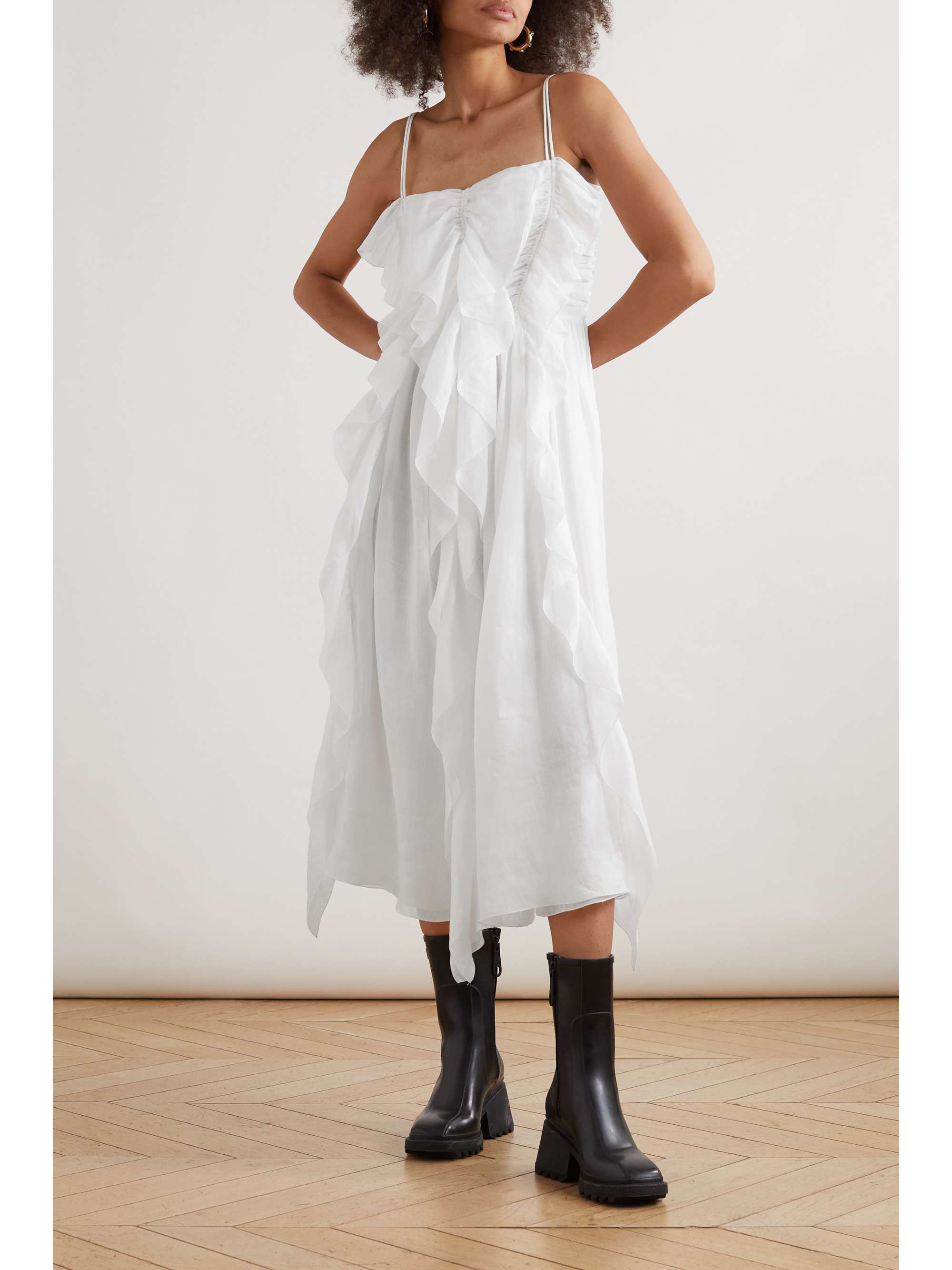 CHLOÉ Ruffled ramie midi dress