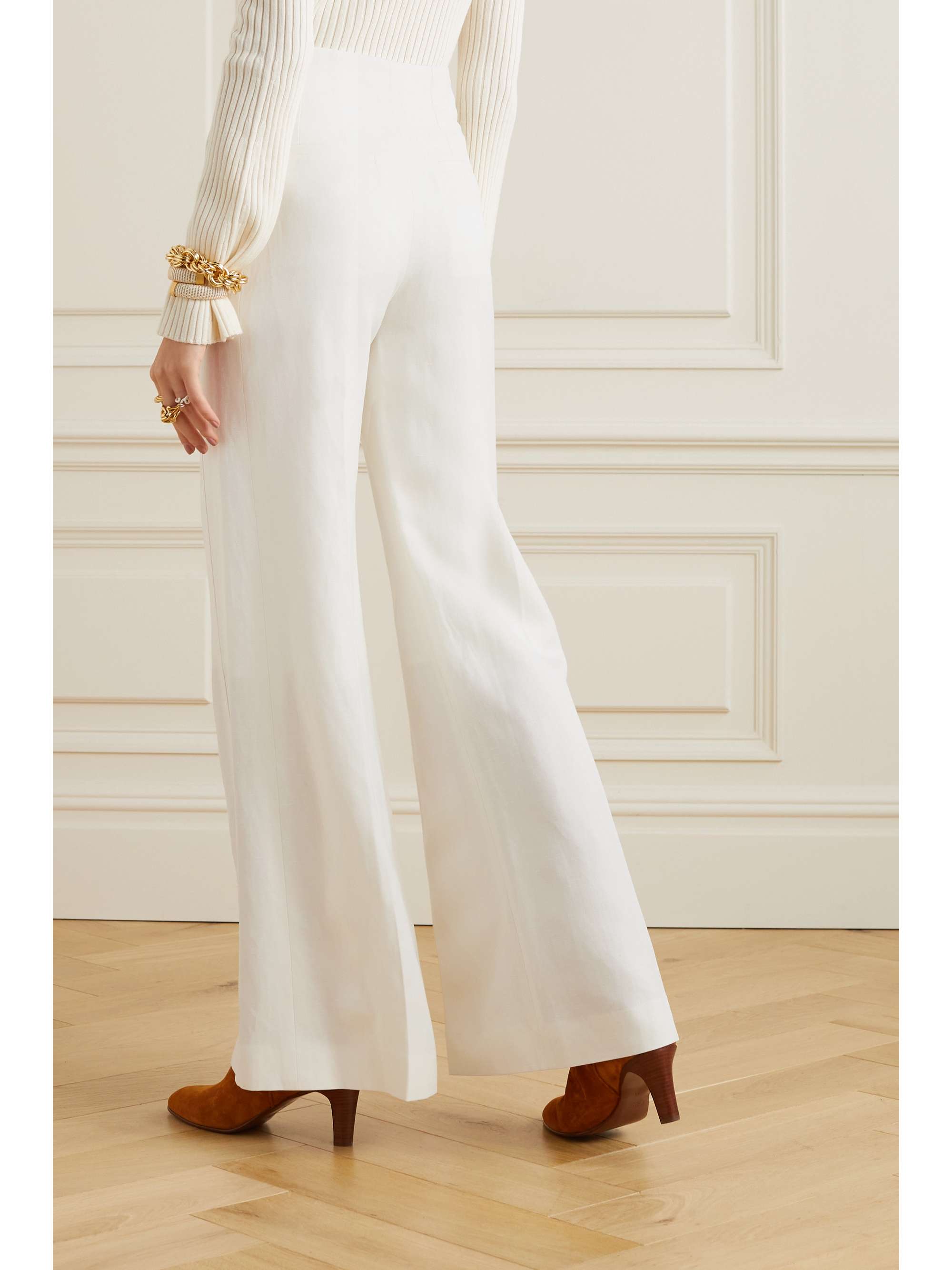 CHLOÉ Wool and linen-blend flared pants