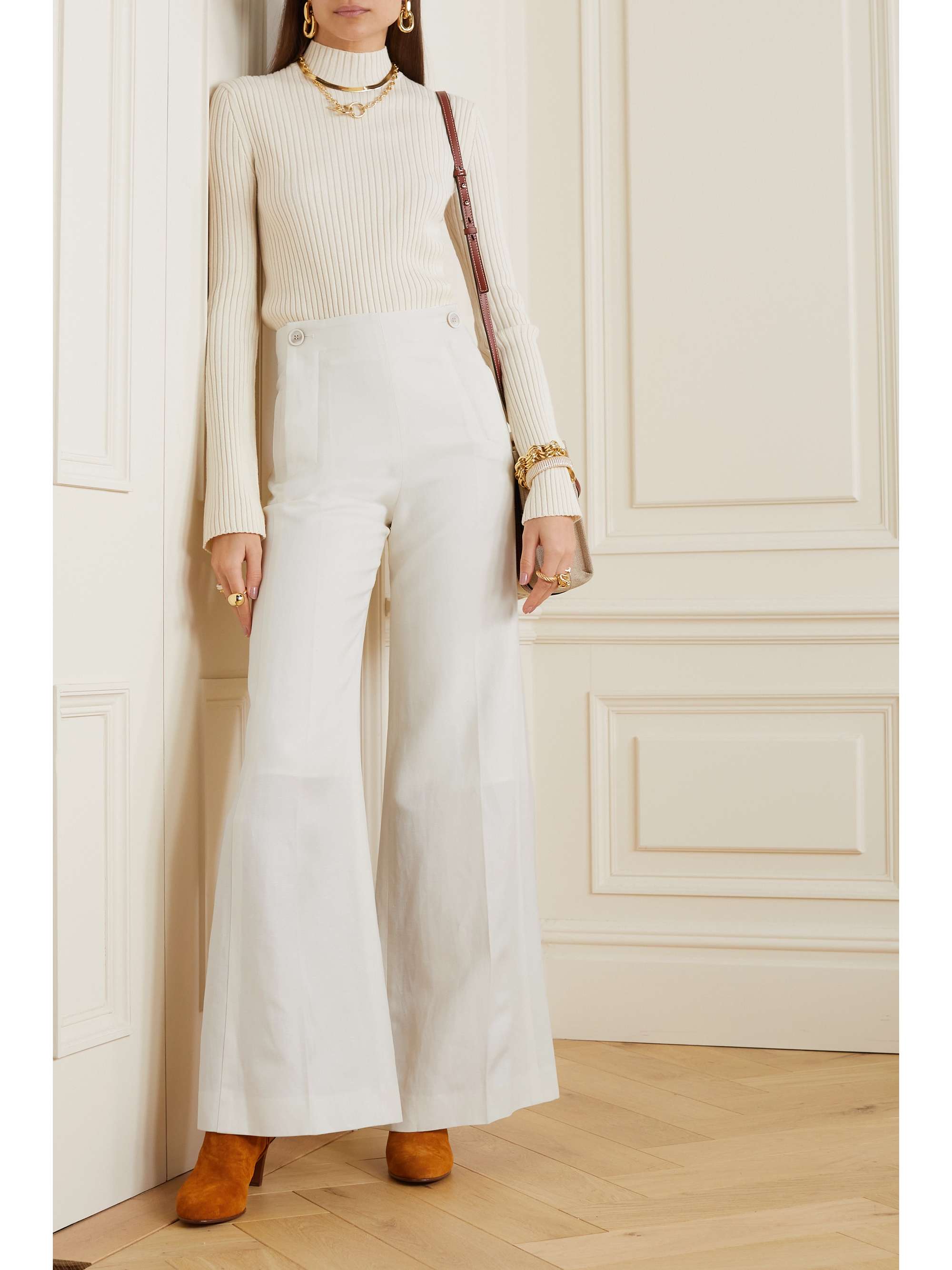 CHLOÉ Wool and linen-blend flared pants