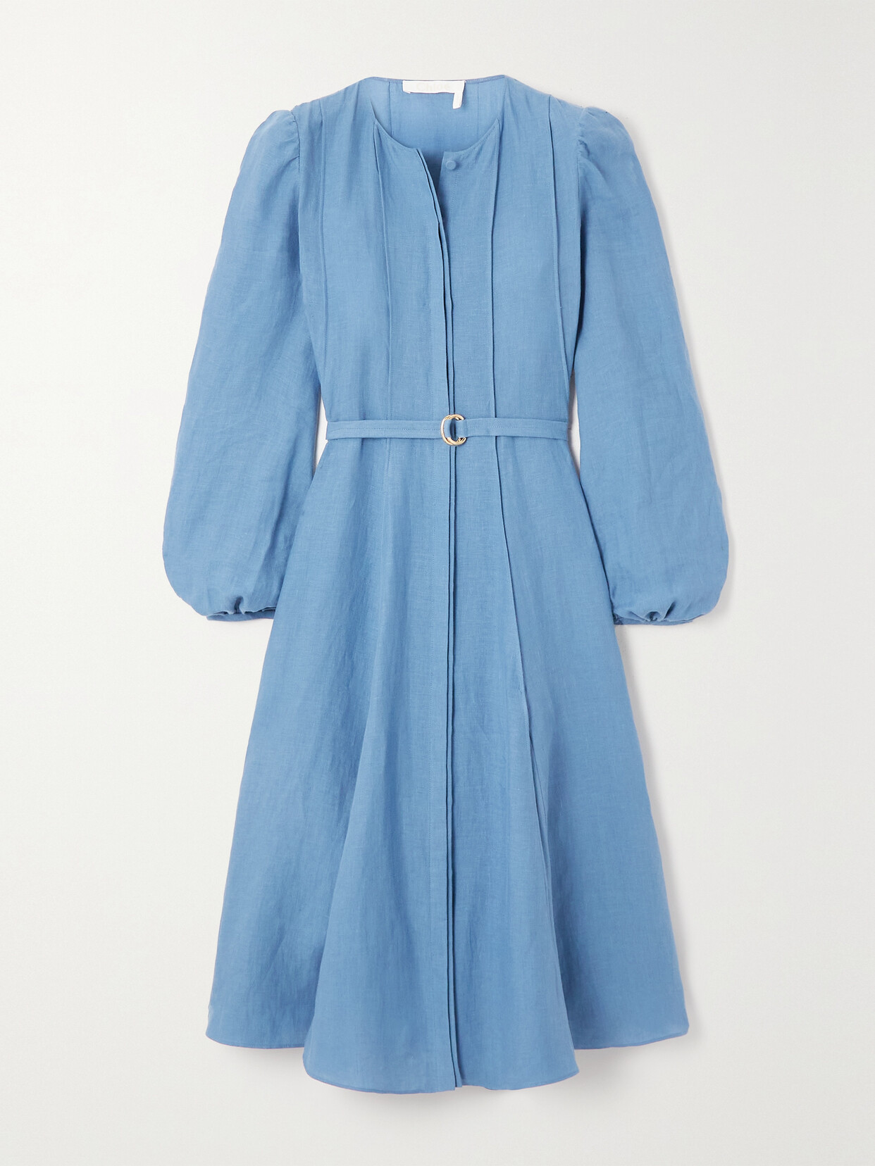Shop Chloé Belted Linen Midi Dress In Blue