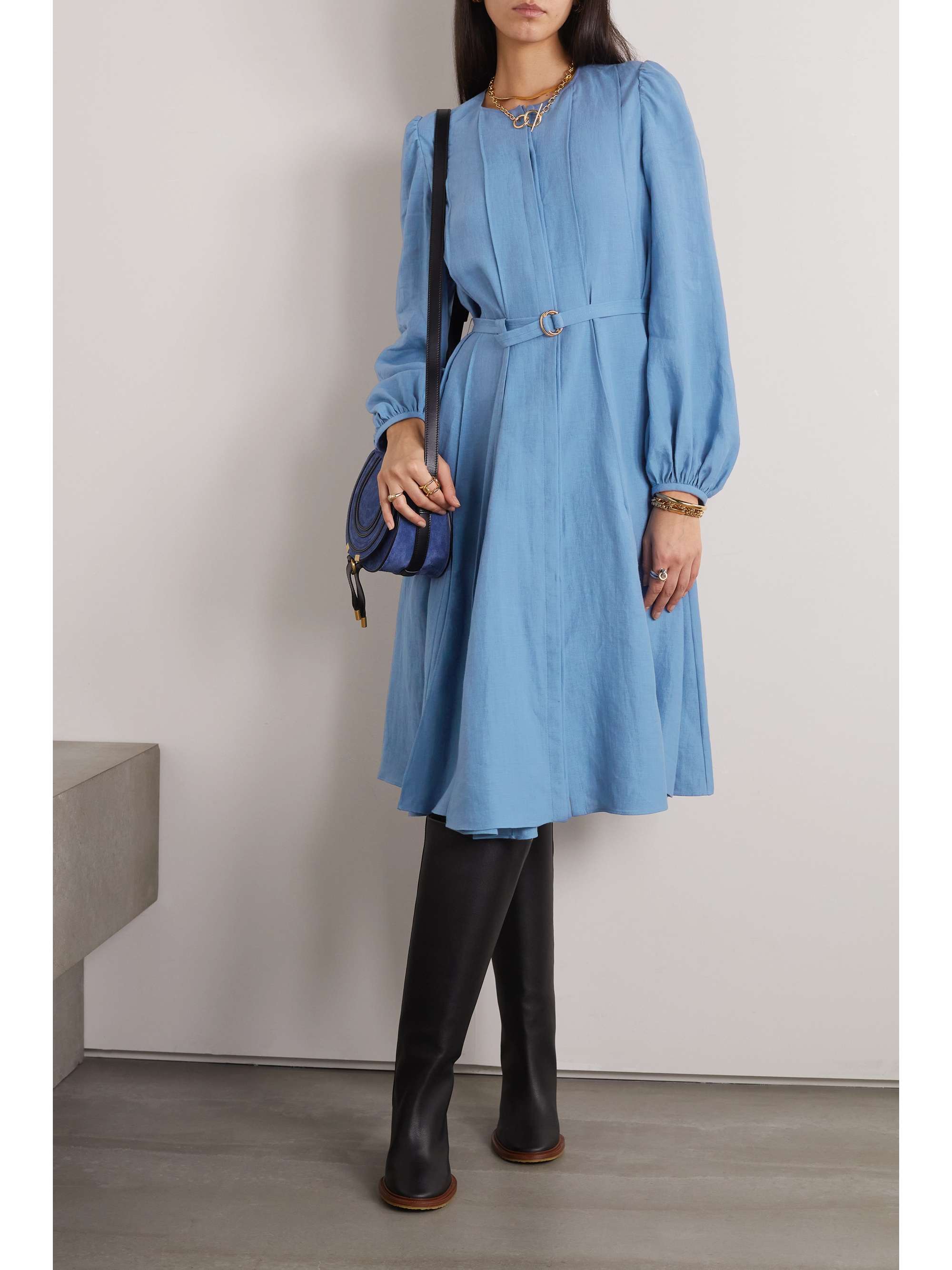 CHLOÉ Belted linen midi dress