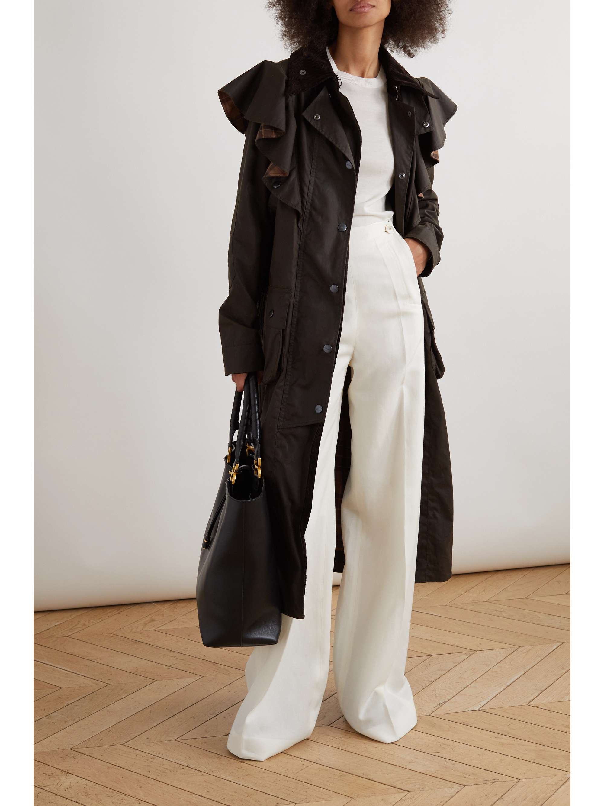 CHLOÉ + Barbour ruffled belted coated-cotton trench coat | NET-A