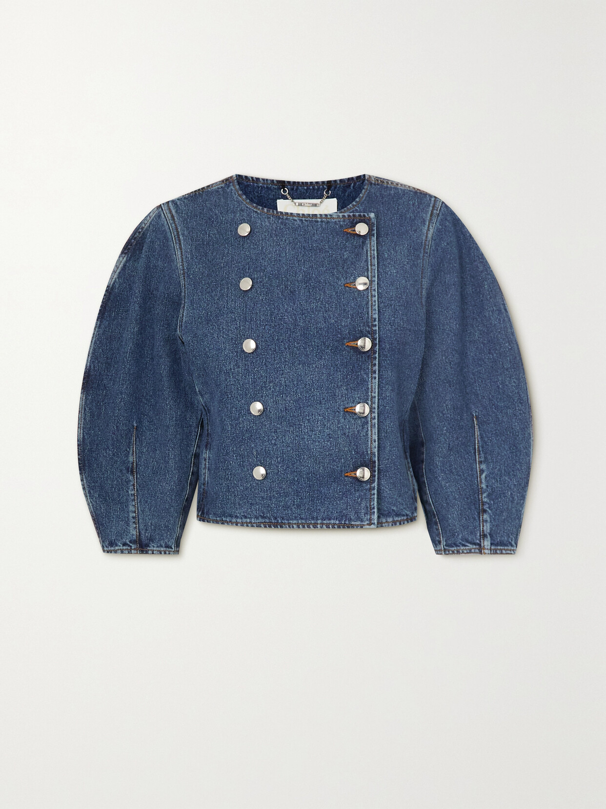 CHLOÉ + NET SUSTAIN DOUBLE-BREASTED RECYCLED-COTTON AND HEMP-BLEND DENIM JACKET