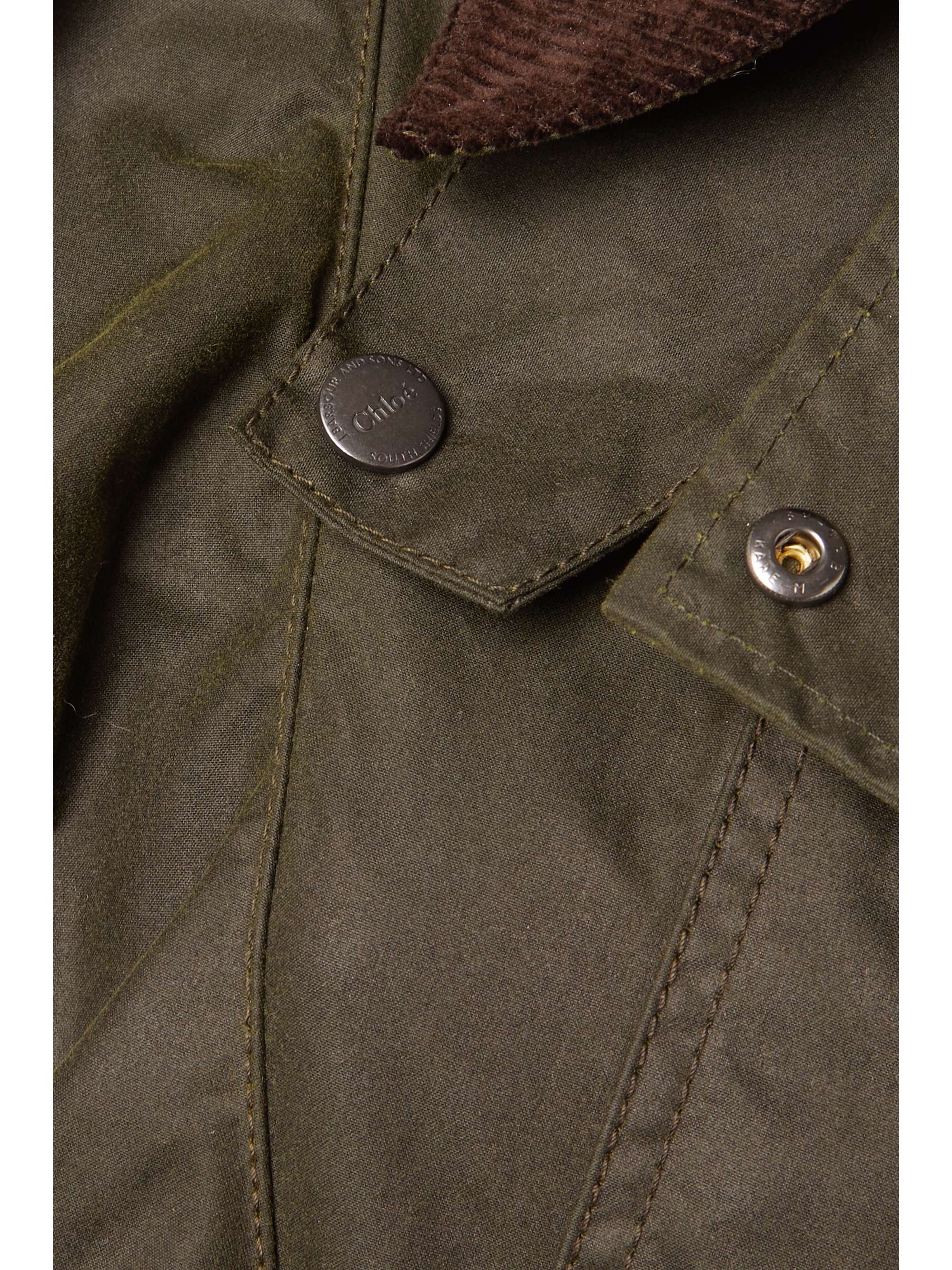 CHLOÉ + Barbour belted ruffled corduroy-trimmed waxed cotton