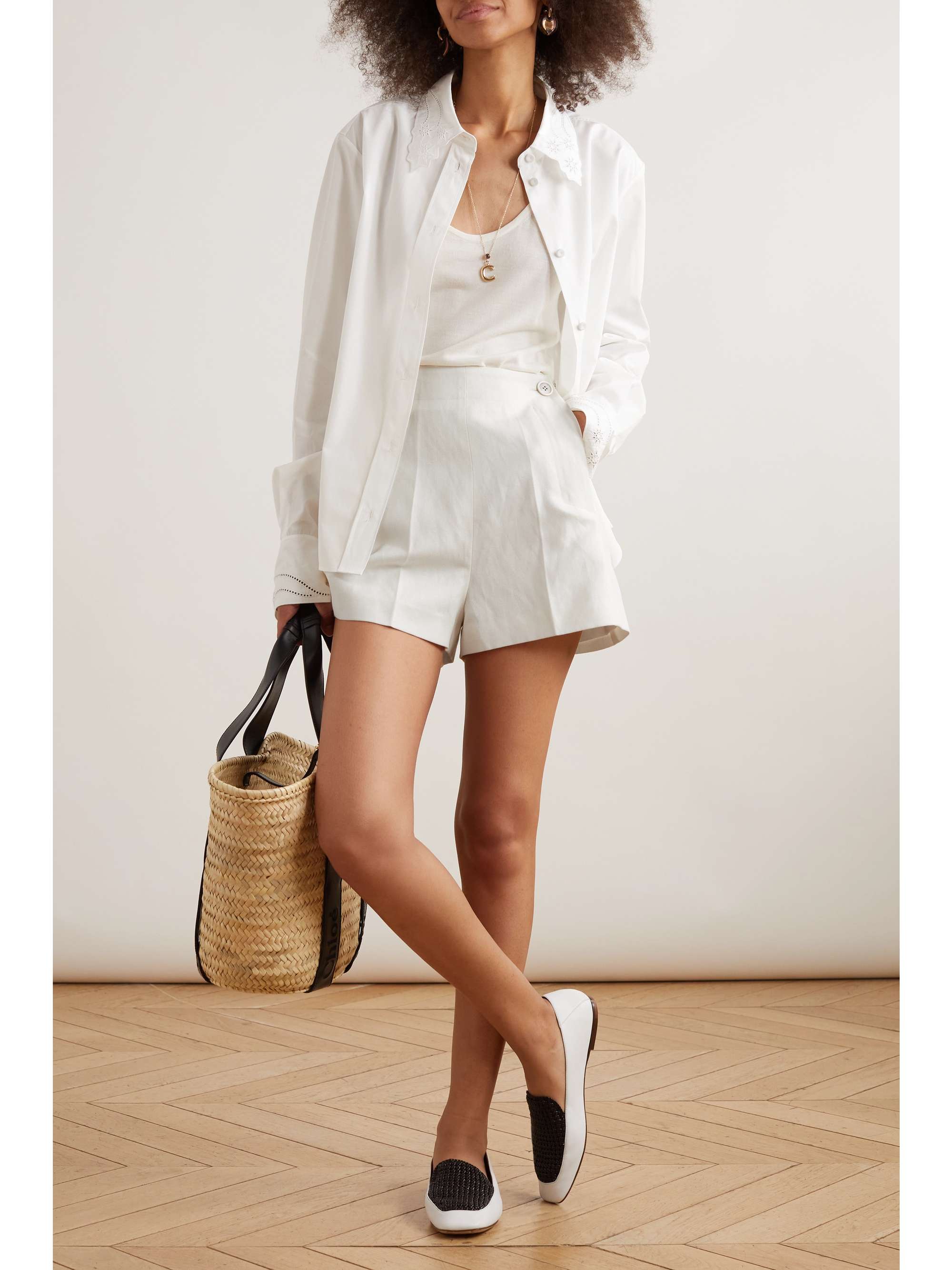 CHLOÉ Wool and linen-blend shorts