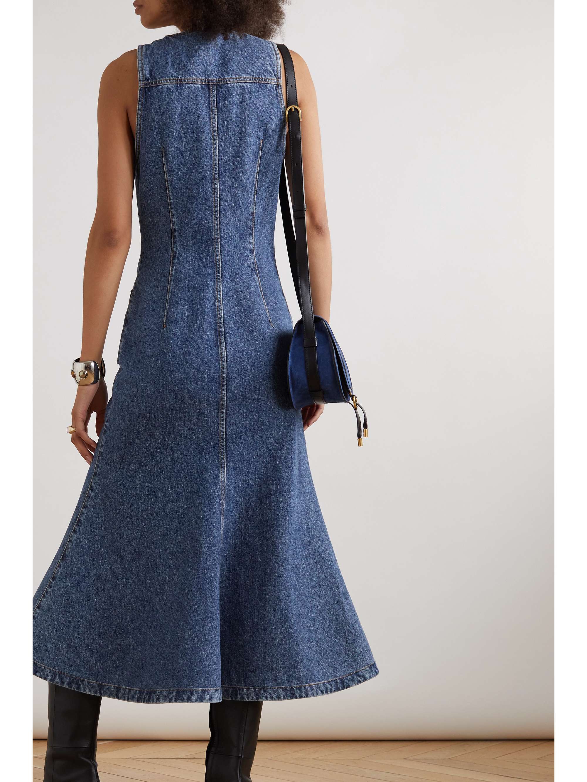 CHLOÉ + NET SUSTAIN flared recycled-denim midi dress