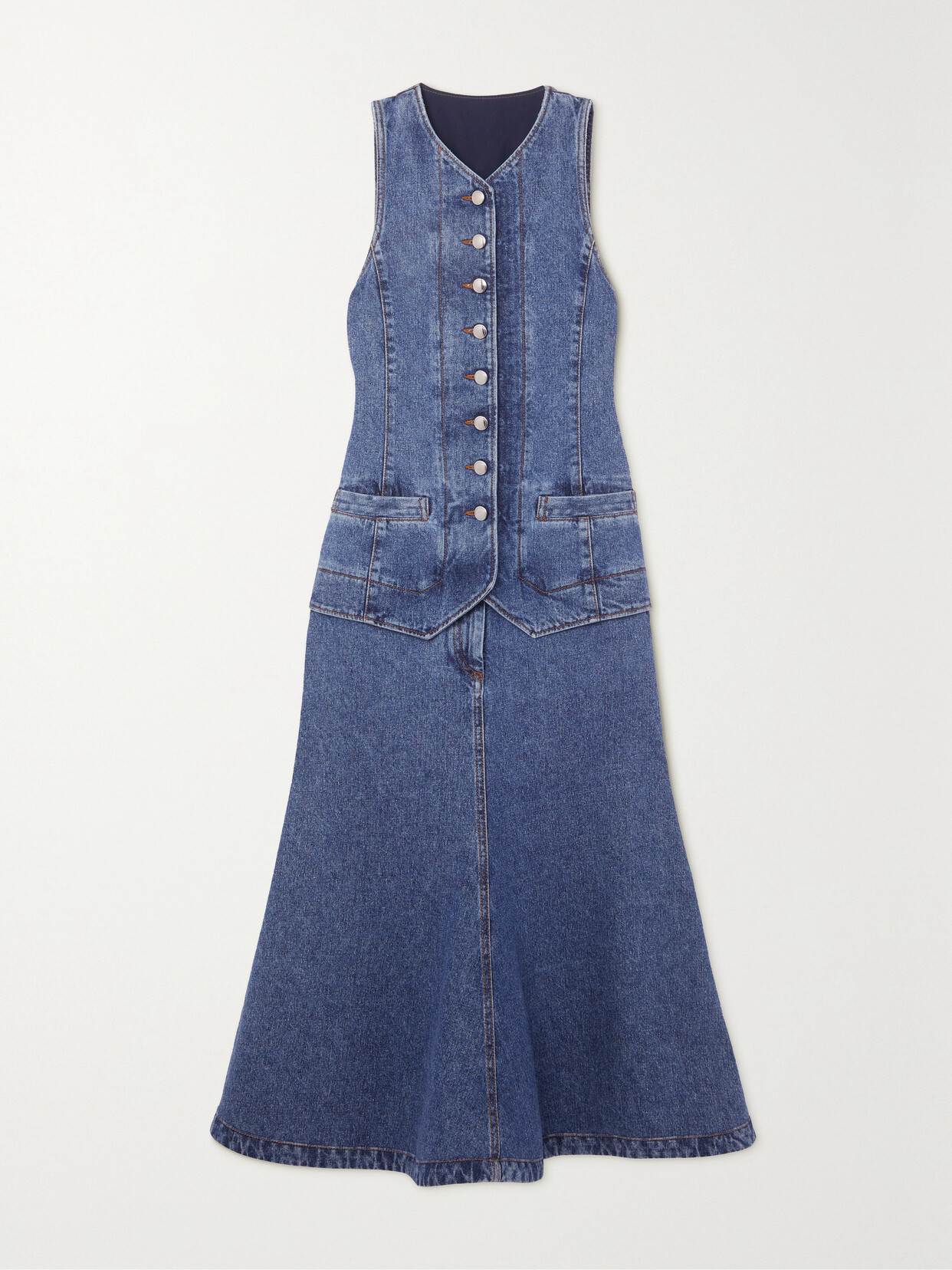 Chloé Flared Denim Midi Dress In Blue