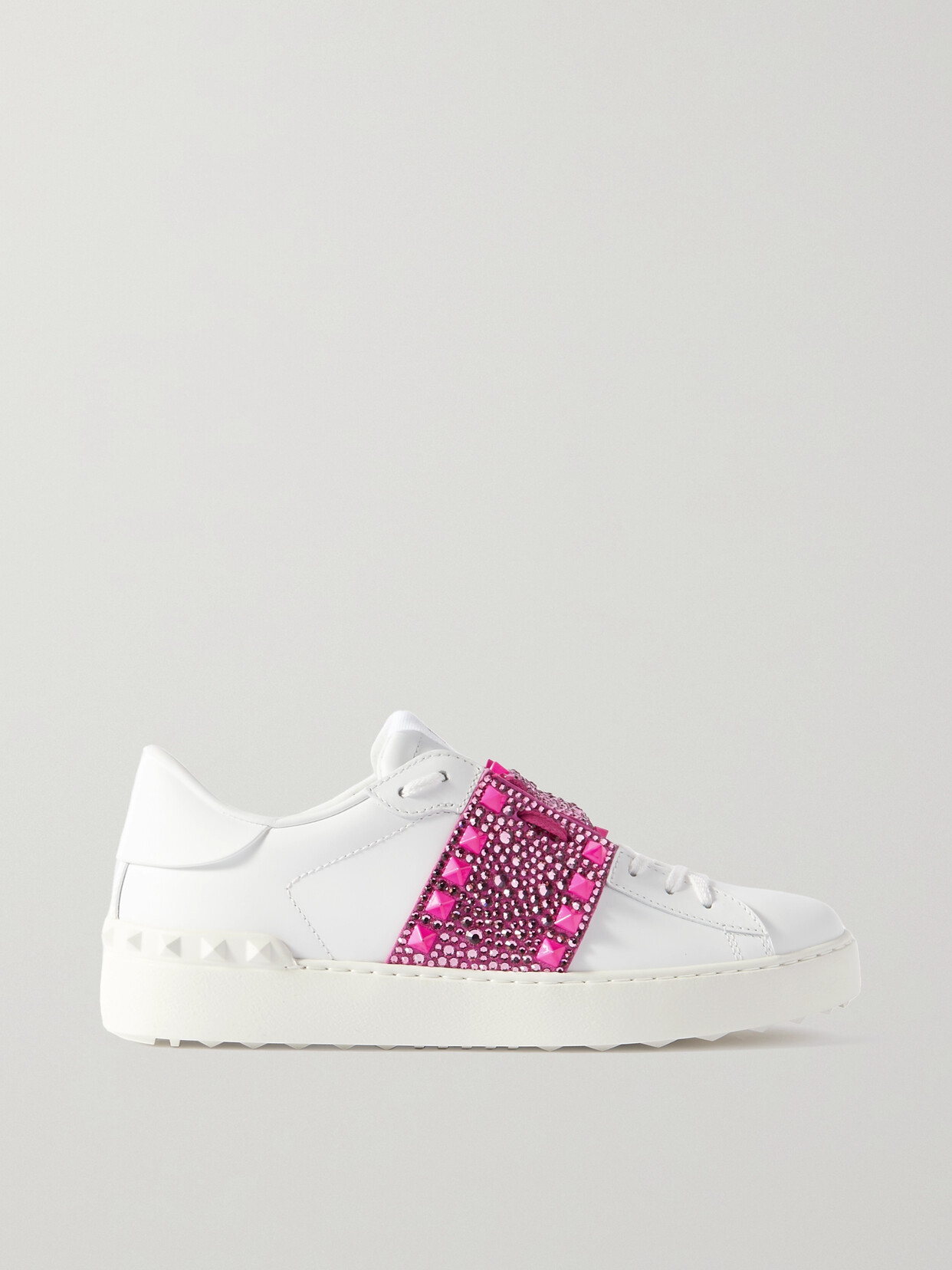 Valentino Garavani Rockstud Untitled Crystal-embellished Leather Sneakers In White