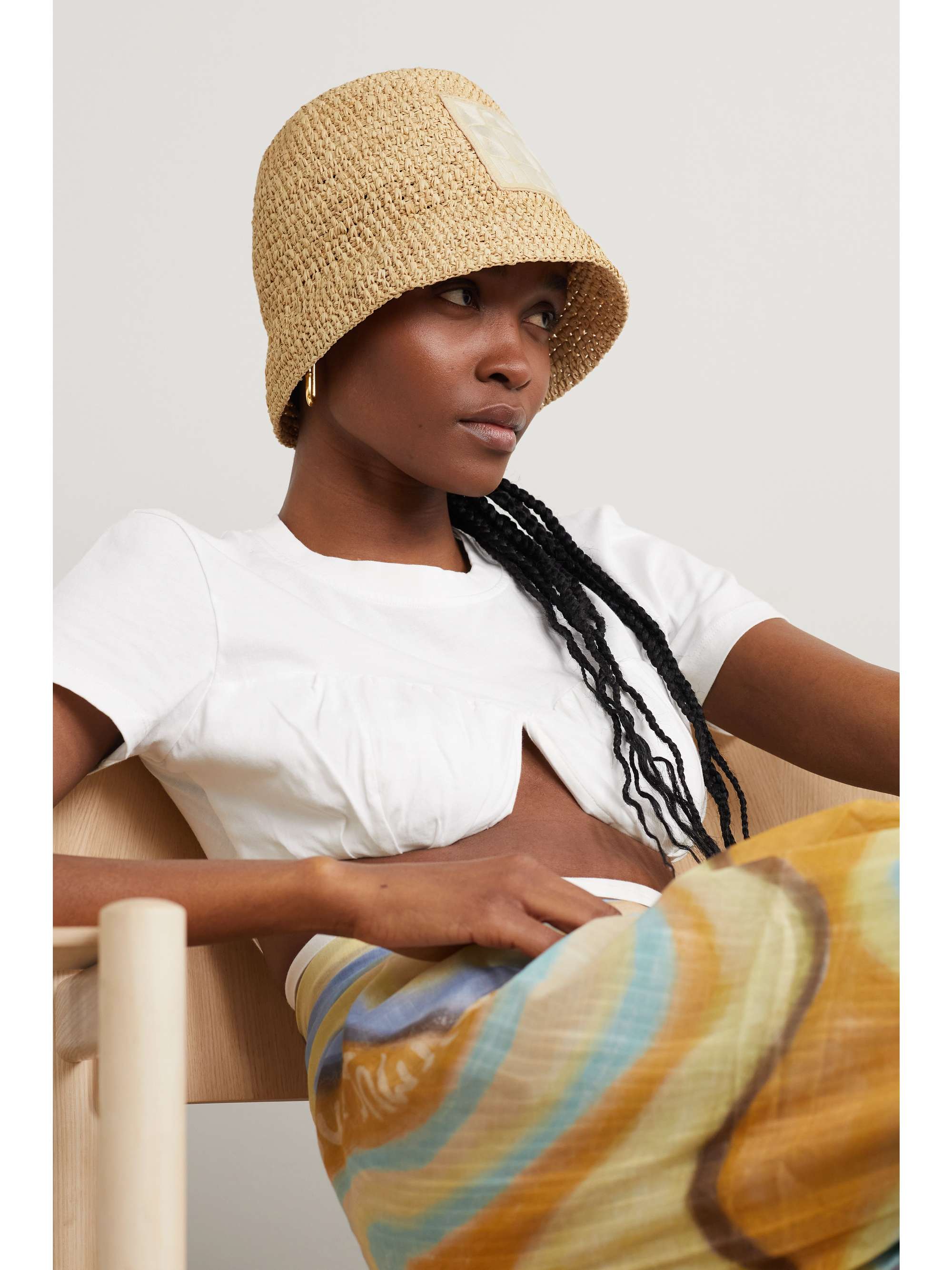 Raffia-effect viscose bucket hat