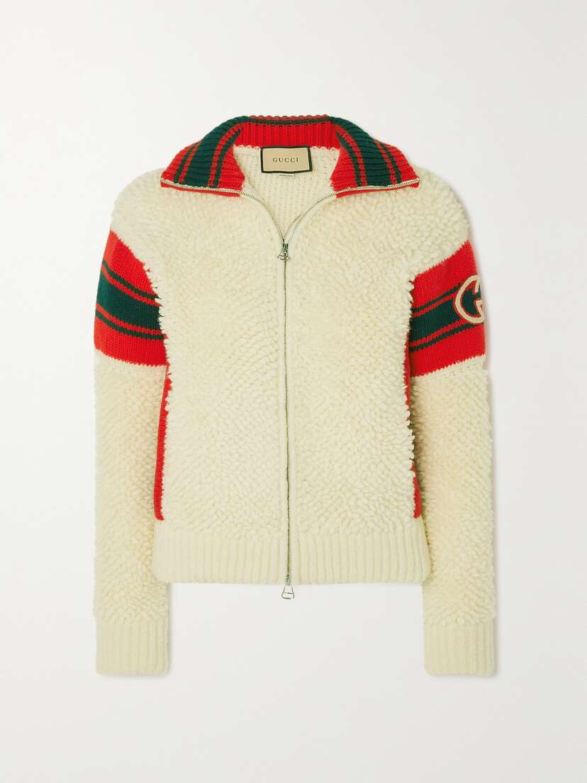 Gucci Appliquéd Striped Popcorn Wool-blend Jacket
