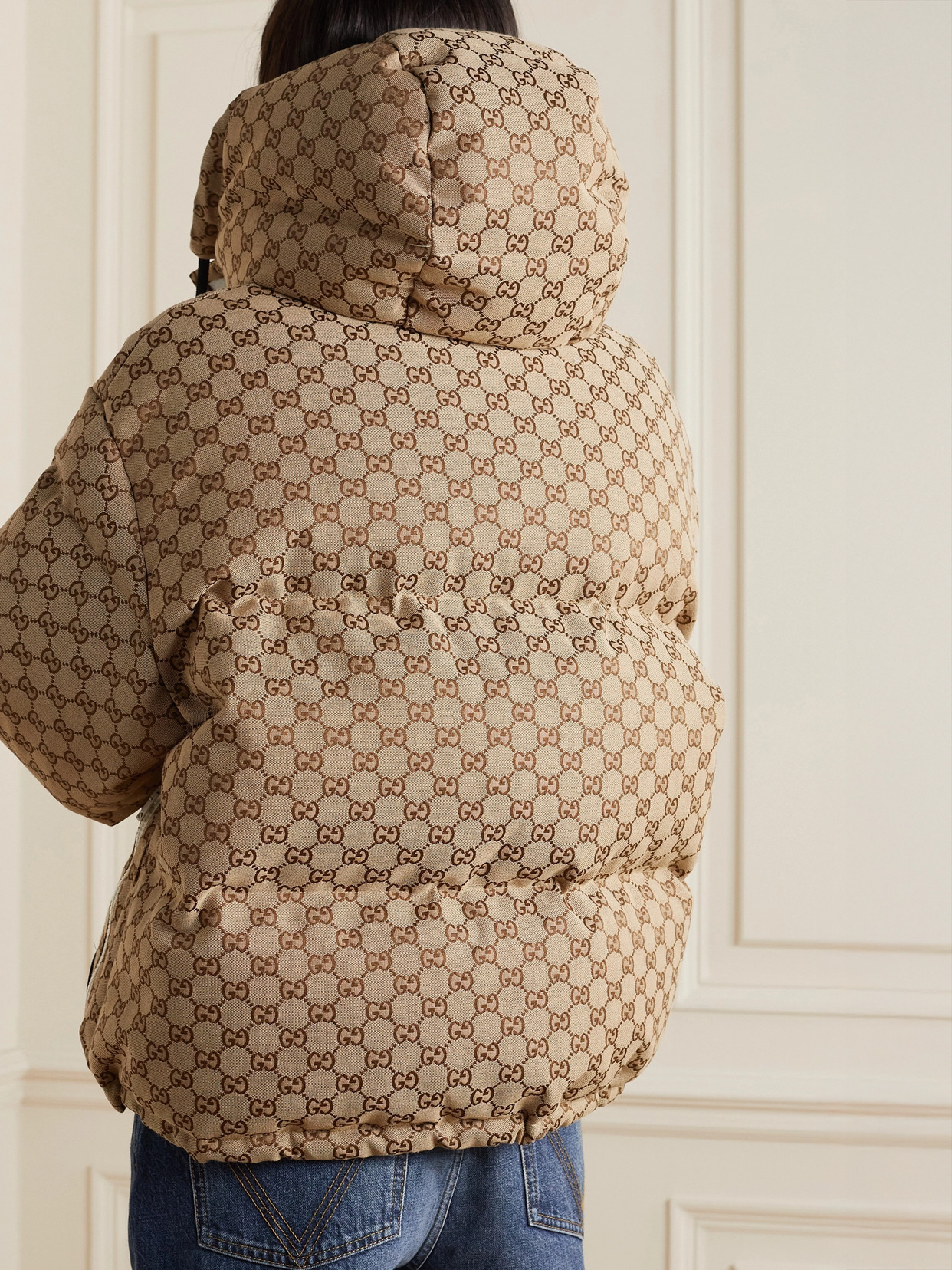 Hooded Padded Cotton-Blend Logo-Jacquard Down Jacket