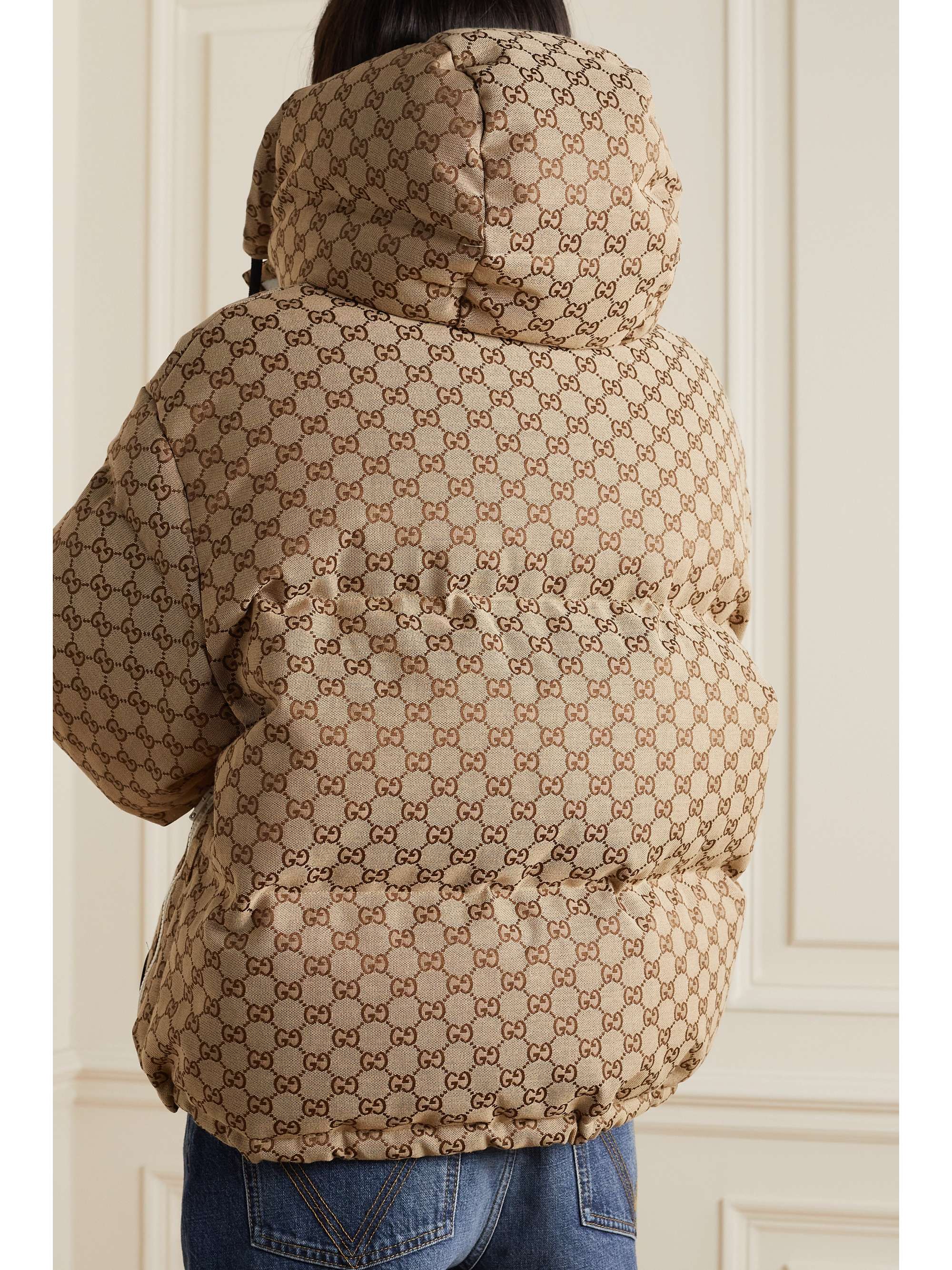 Camel Hooded padded cotton-blend logo-jacquard down jacket Camel Hooded padded cotton-blend logo-jacquard down jacket