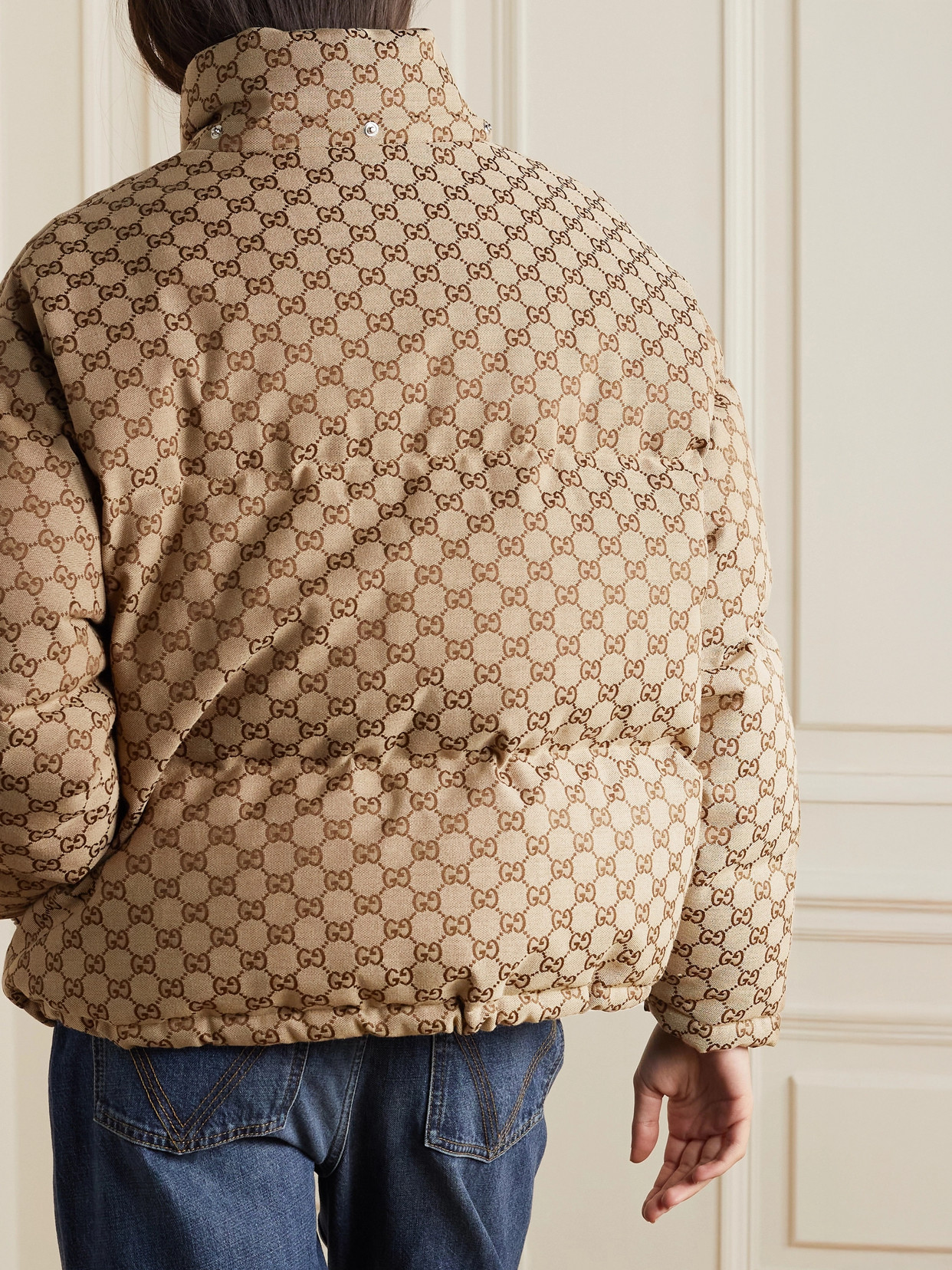 Hooded Padded Cotton-Blend Logo-Jacquard Down Jacket
