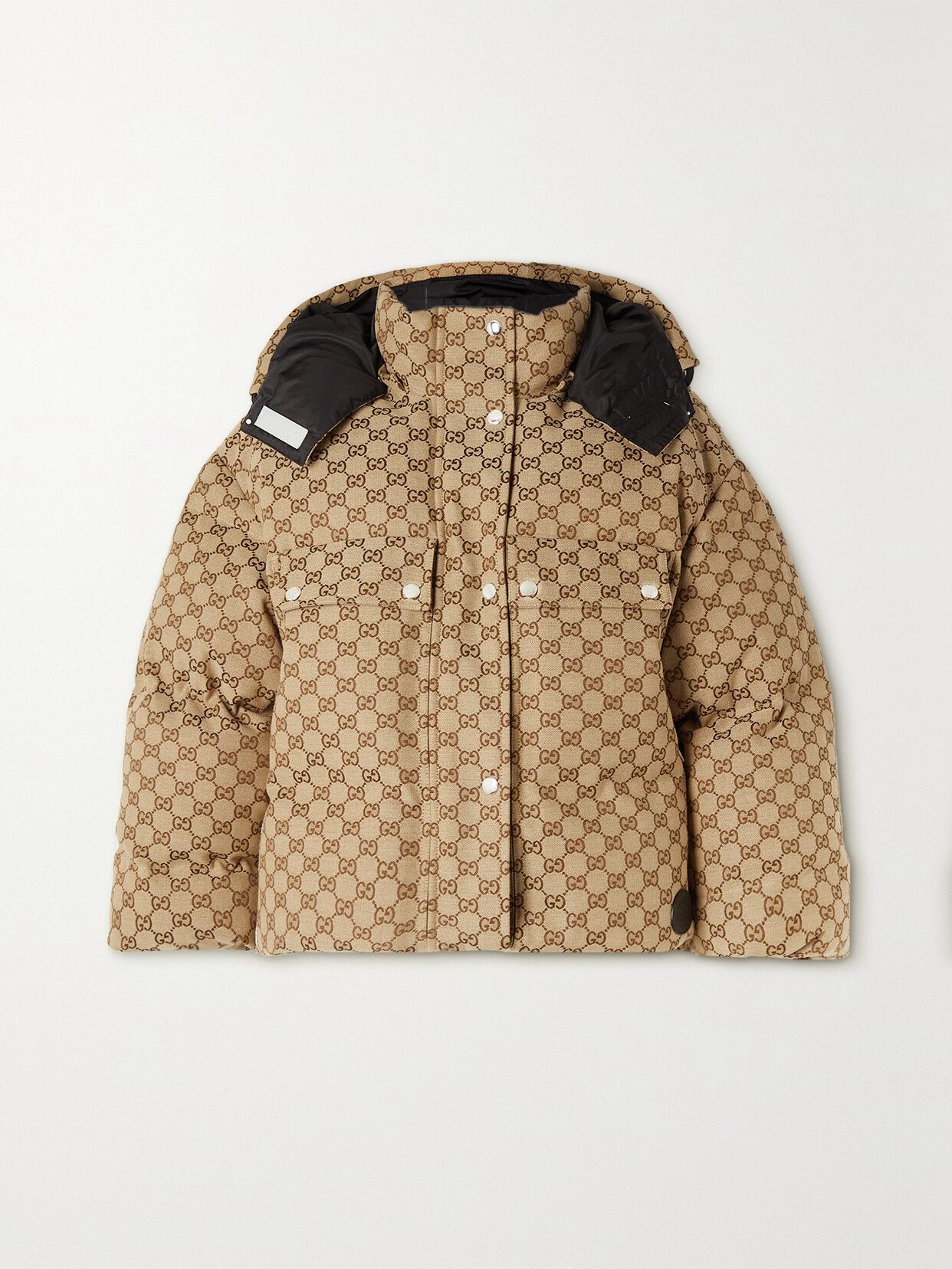 Gucci Hooded Padded Cotton-blend Logo-jacquard Down Jacket In Brown
