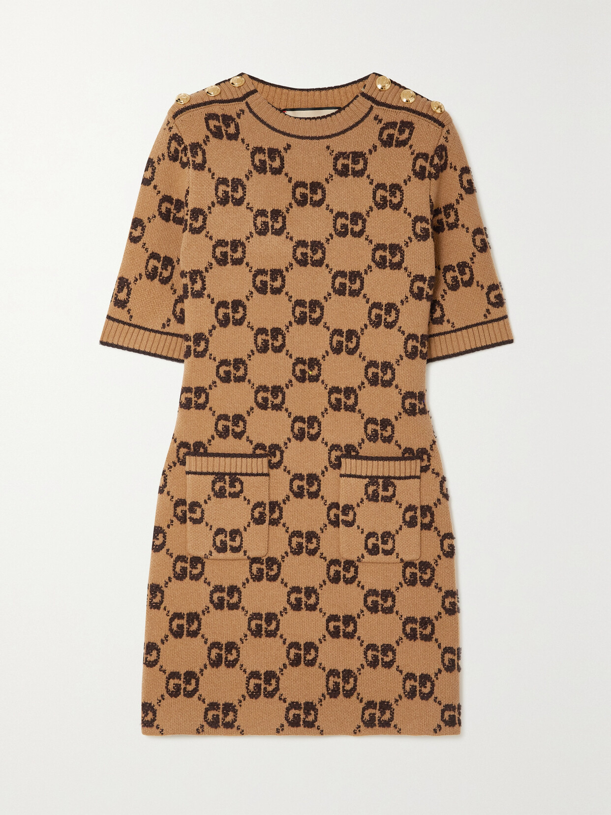 Gucci Embellished Jacquard-knit Wool Dress In Yellow | ModeSens