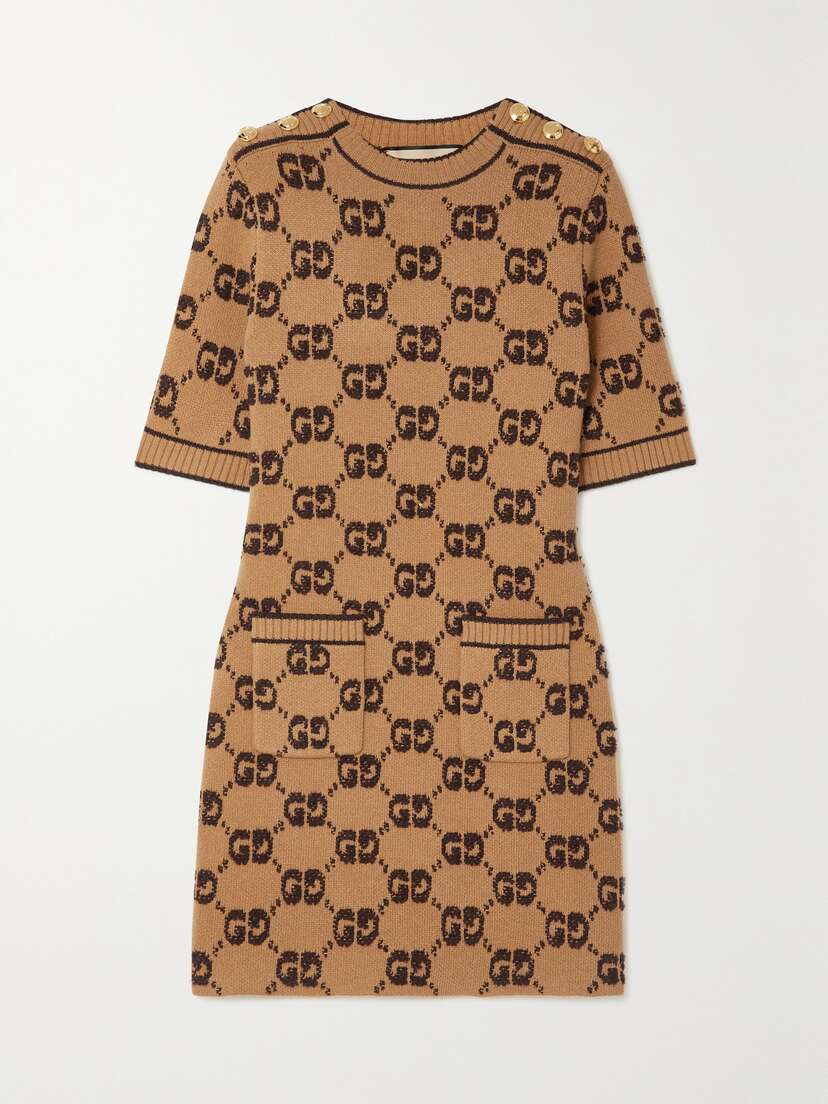 Gucci Embellished Jacquard-knit Wool Dress