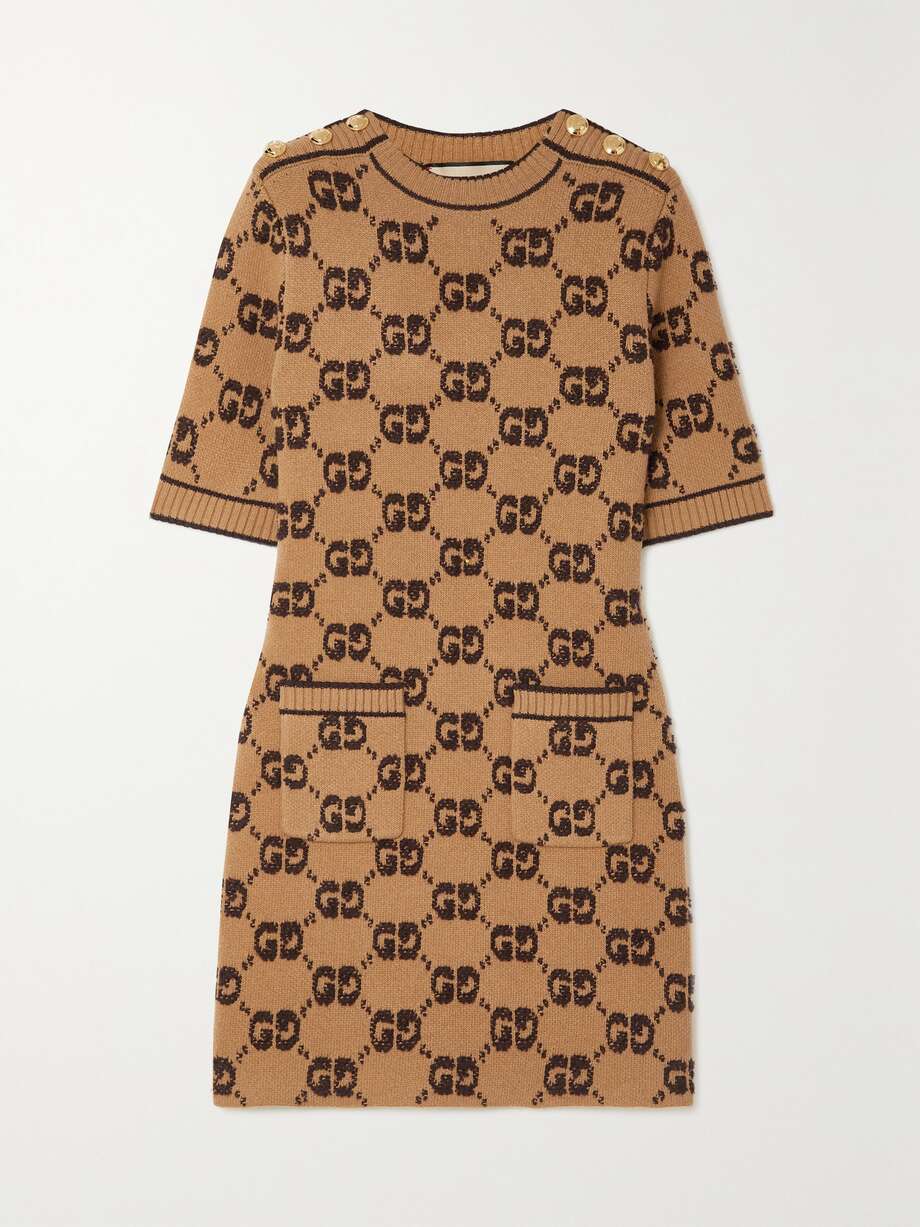 embellished jacquard-knit wool dress