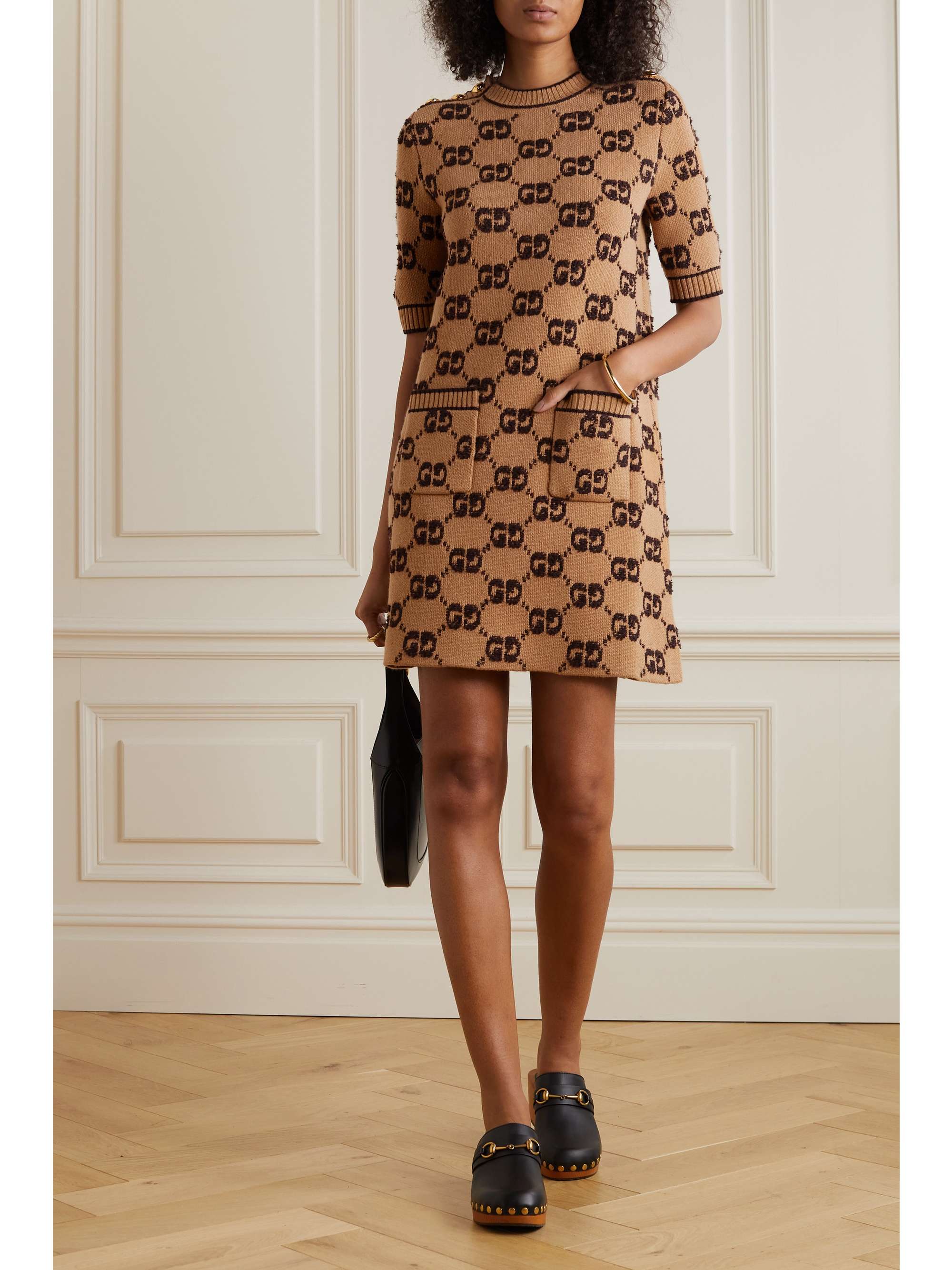 GUCCI Embellished jacquard-knit wool dress | NET-A-PORTER