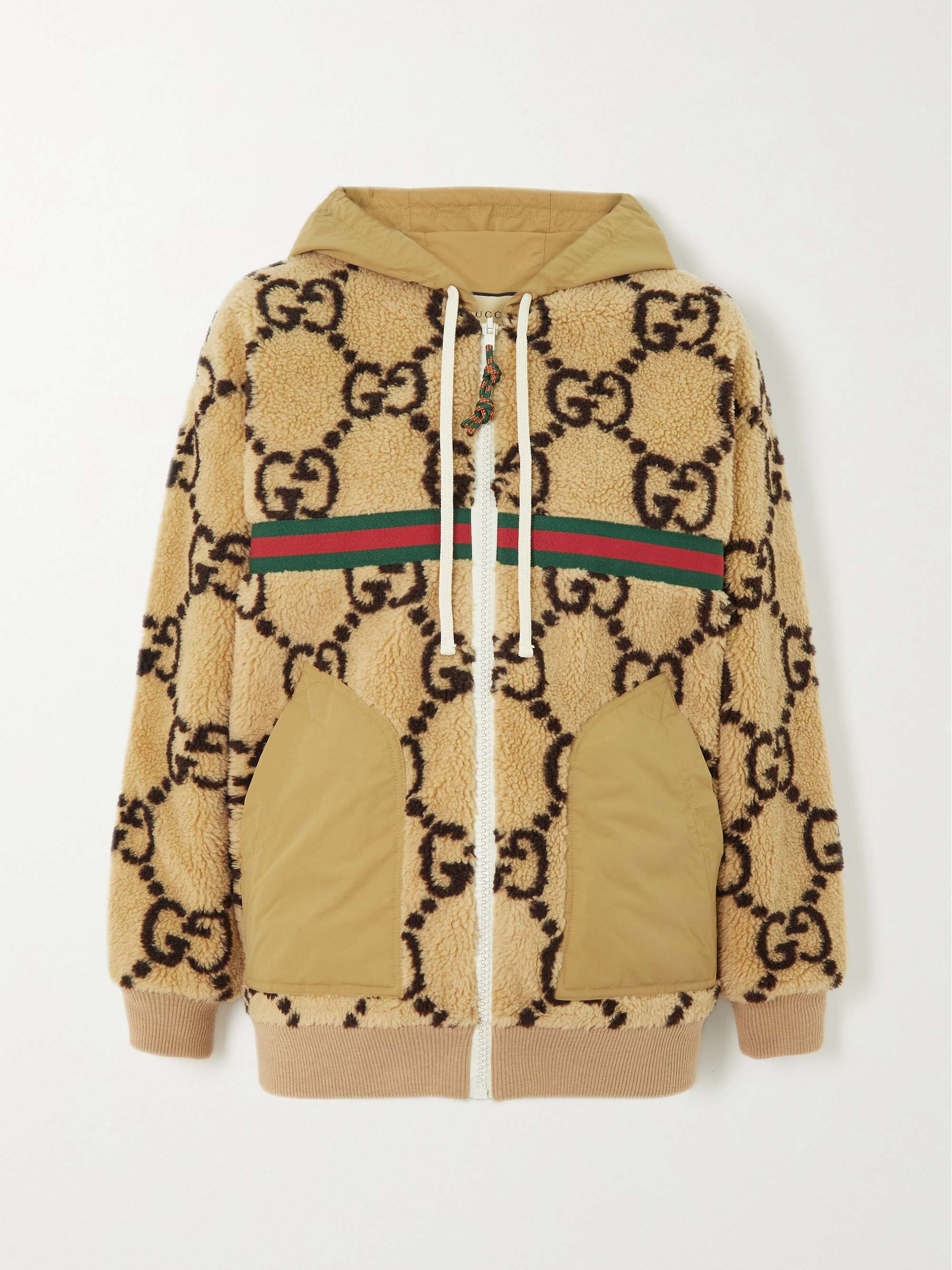 GUCCI Printed wool-blend fleece and jersey hoodie