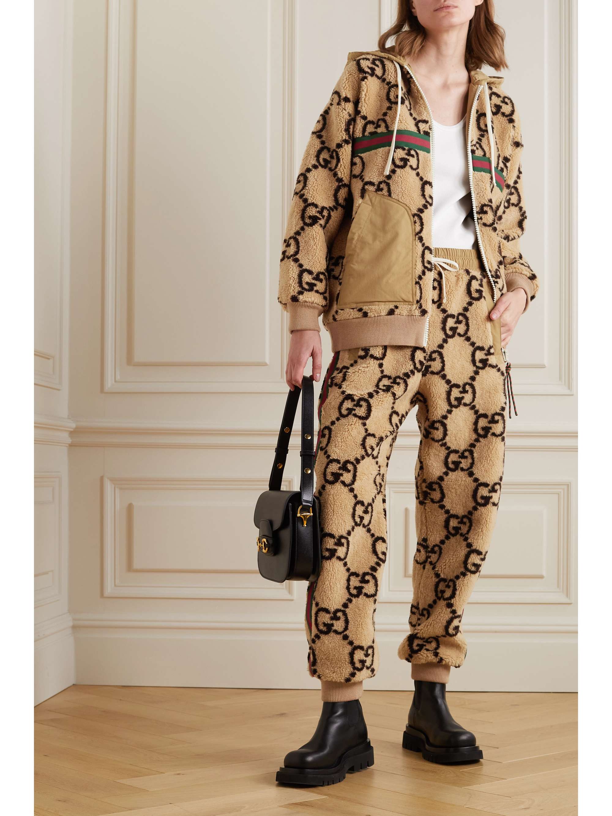 GUCCI Webbing-trimmed wool-blend jacquard track pants | NET-A-PORTER