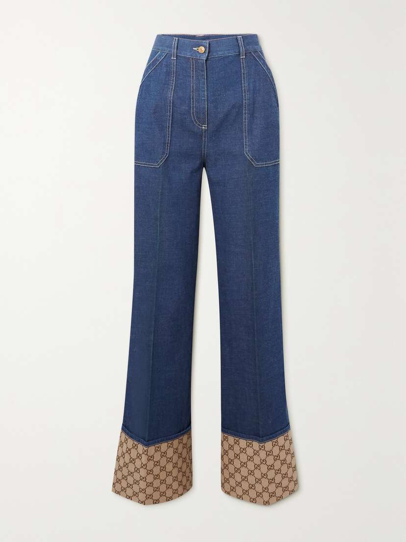 Gucci Wide-leg Coated-canvas Trimmed Jeans