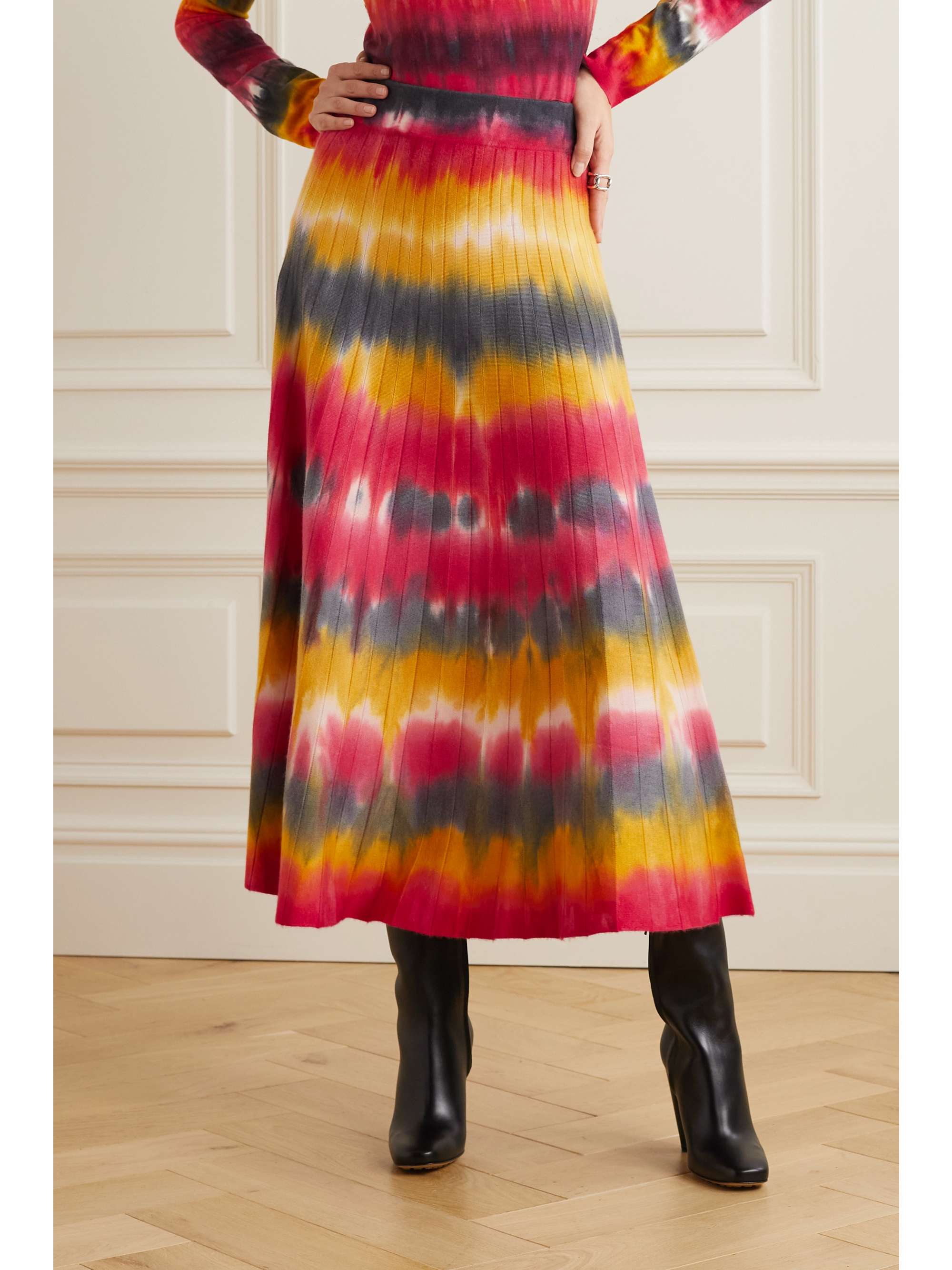 GABRIELA HEARST Ella pleated tie-dyed cashmere midi skirt