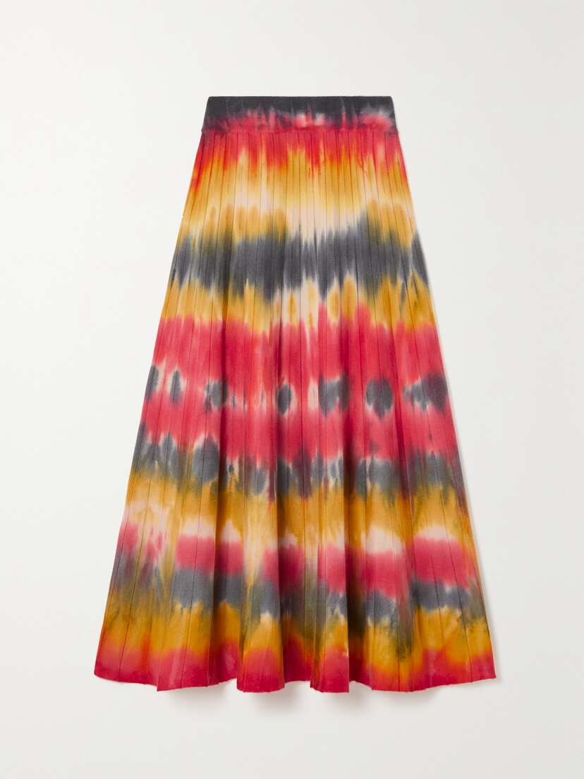 Gabriela Hearst Ella Pleated Tie-dyed Cashmere Midi Skirt