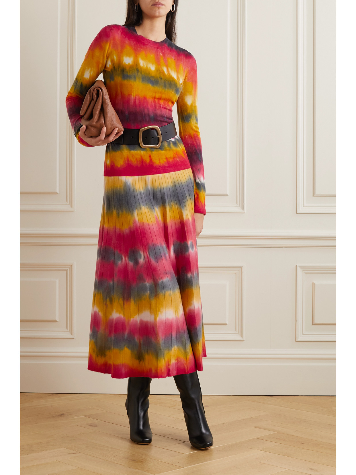 Ella Pleated Tie-Dyed Cashmere Midi