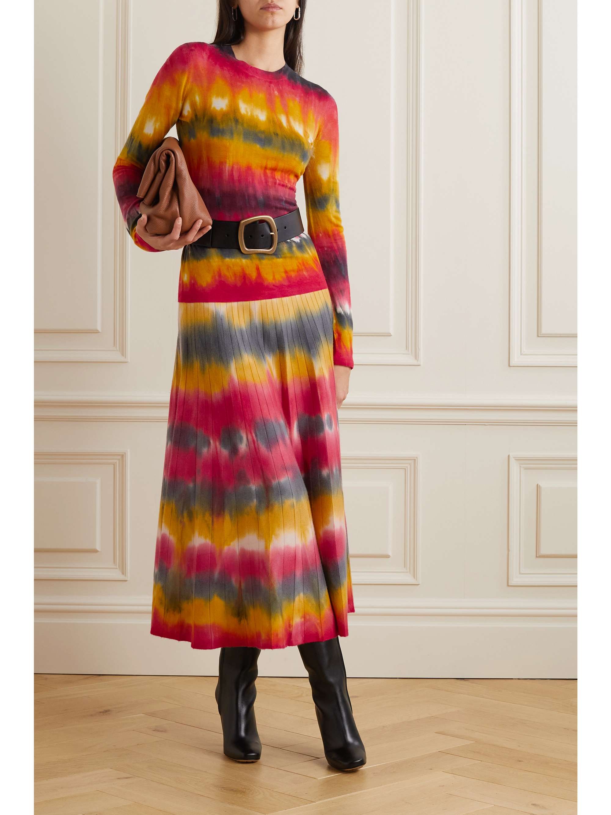 GABRIELA HEARST Ella pleated tie-dyed cashmere midi skirt