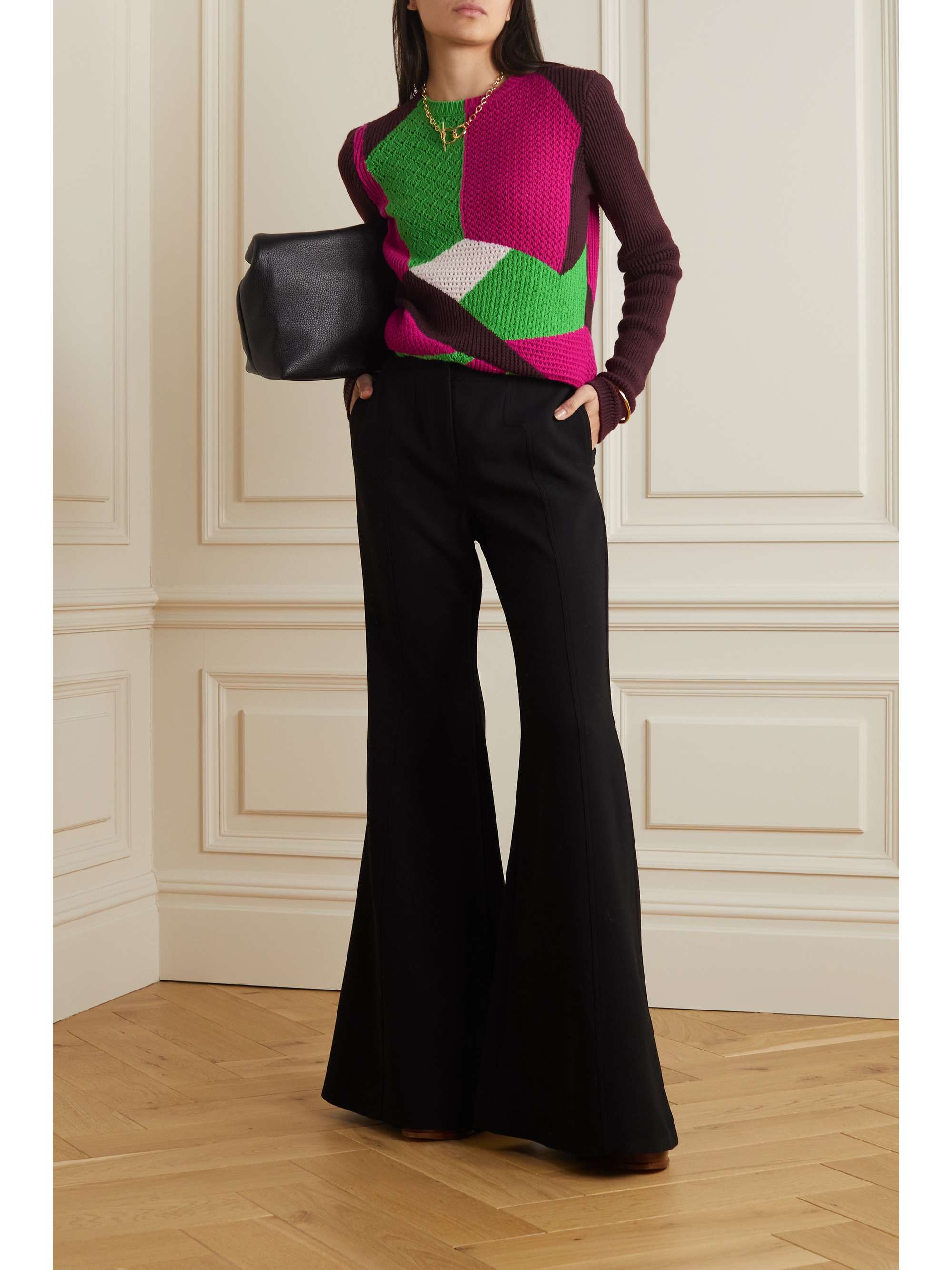 GABRIELA HEARST Rourke color-block pointelle-knit cashmere sweater