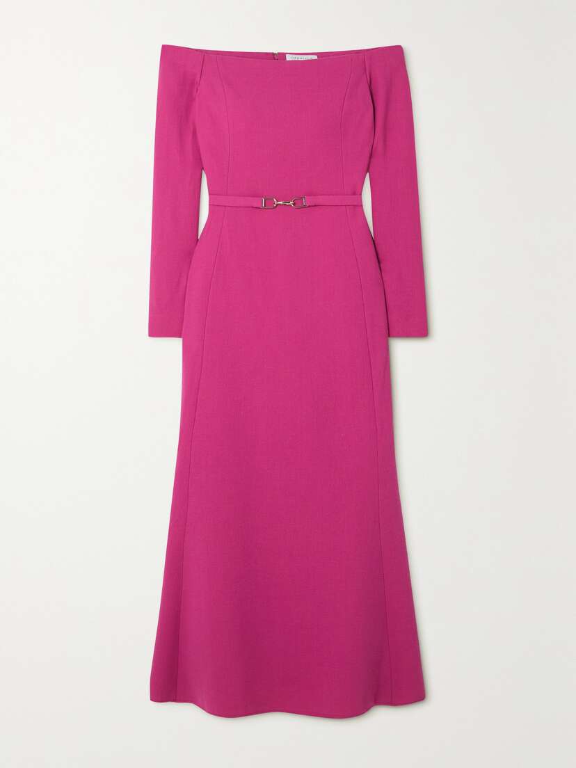 Gabriela Hearst Carole Off-the-shoulder Belted Wool-crepe Dress