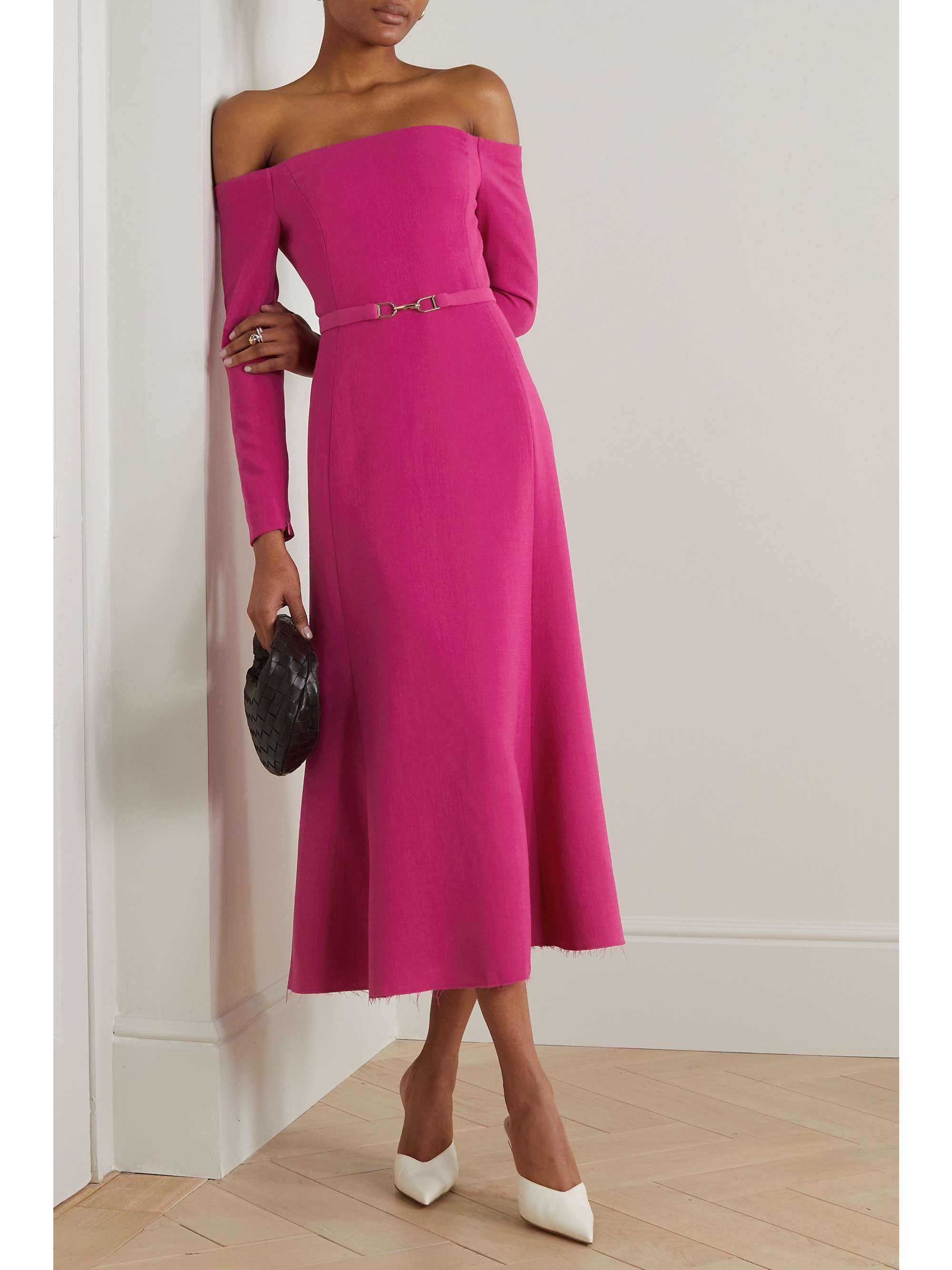 GABRIELA HEARST Carole off-the-shoulder belted wool-crepe dress