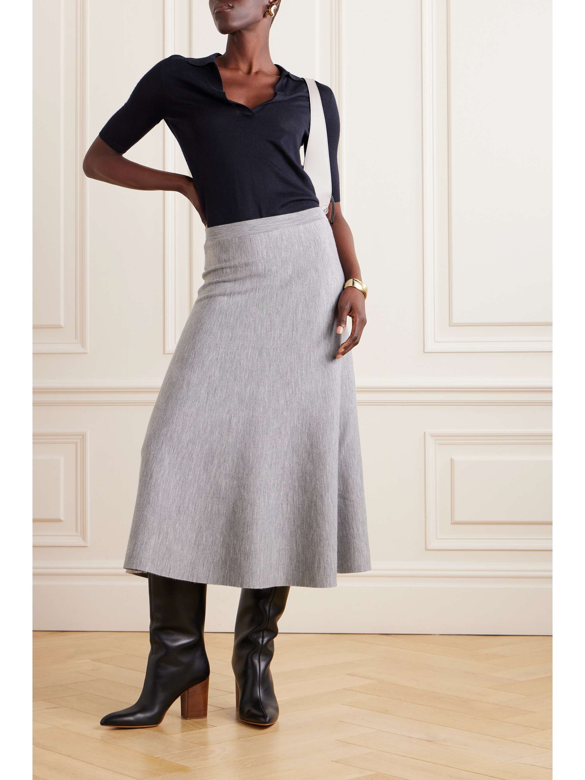 Checked stretch-jersey wrap-effect midi skirt | DRIES VAN