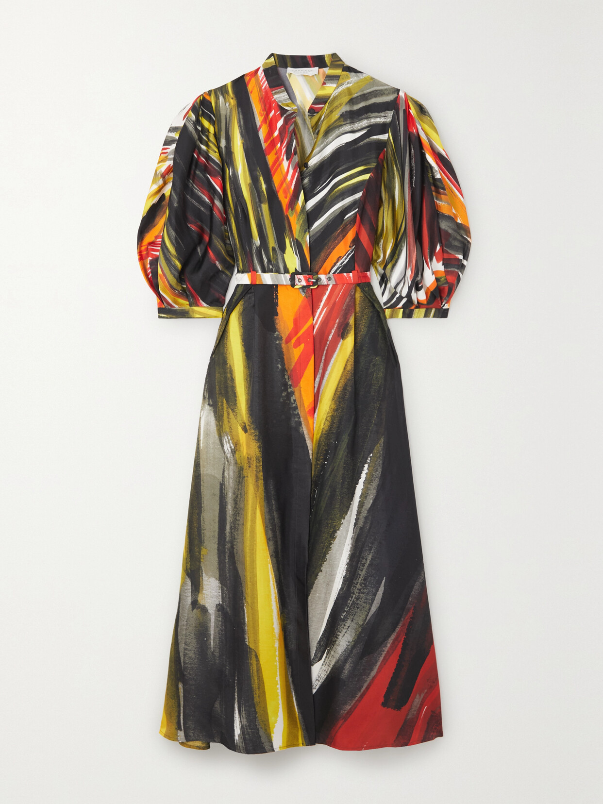 Gabriela Hearst Dexter Belted Printed Duchesse Silk-satin Midi Dress In Multi