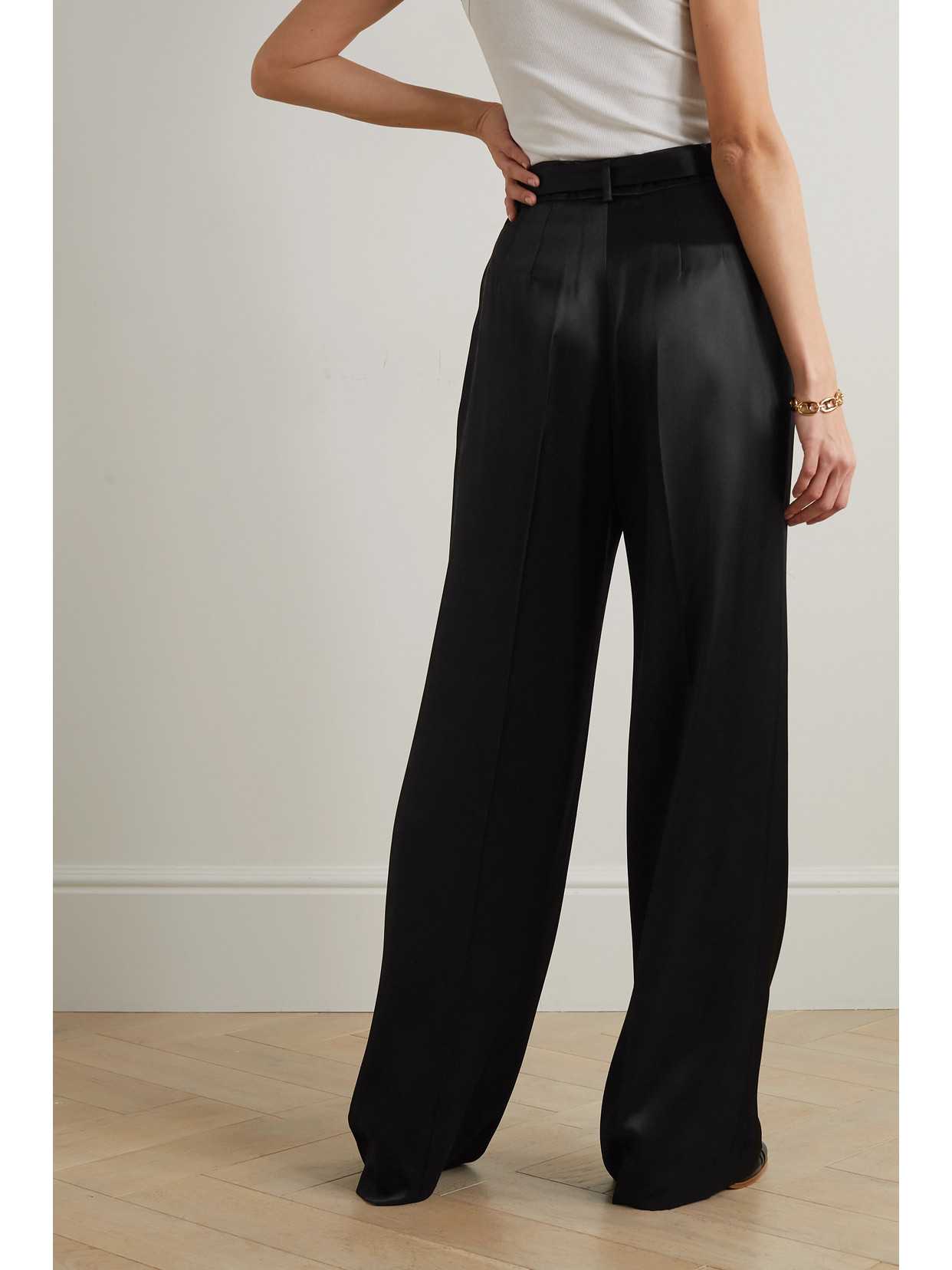 Gabriela Hearst Norman Belted Silk-twill Wide-leg Pants In Black