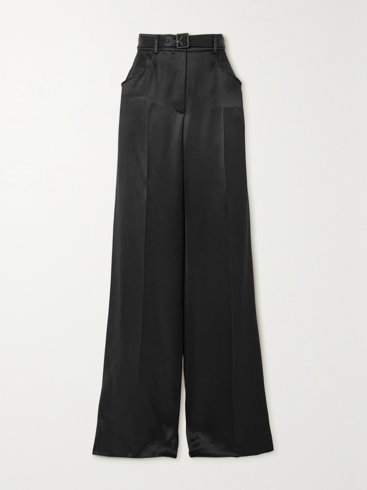 Gabriela Hearst Norman Belted Silk-twill Wide-leg Pants In Black