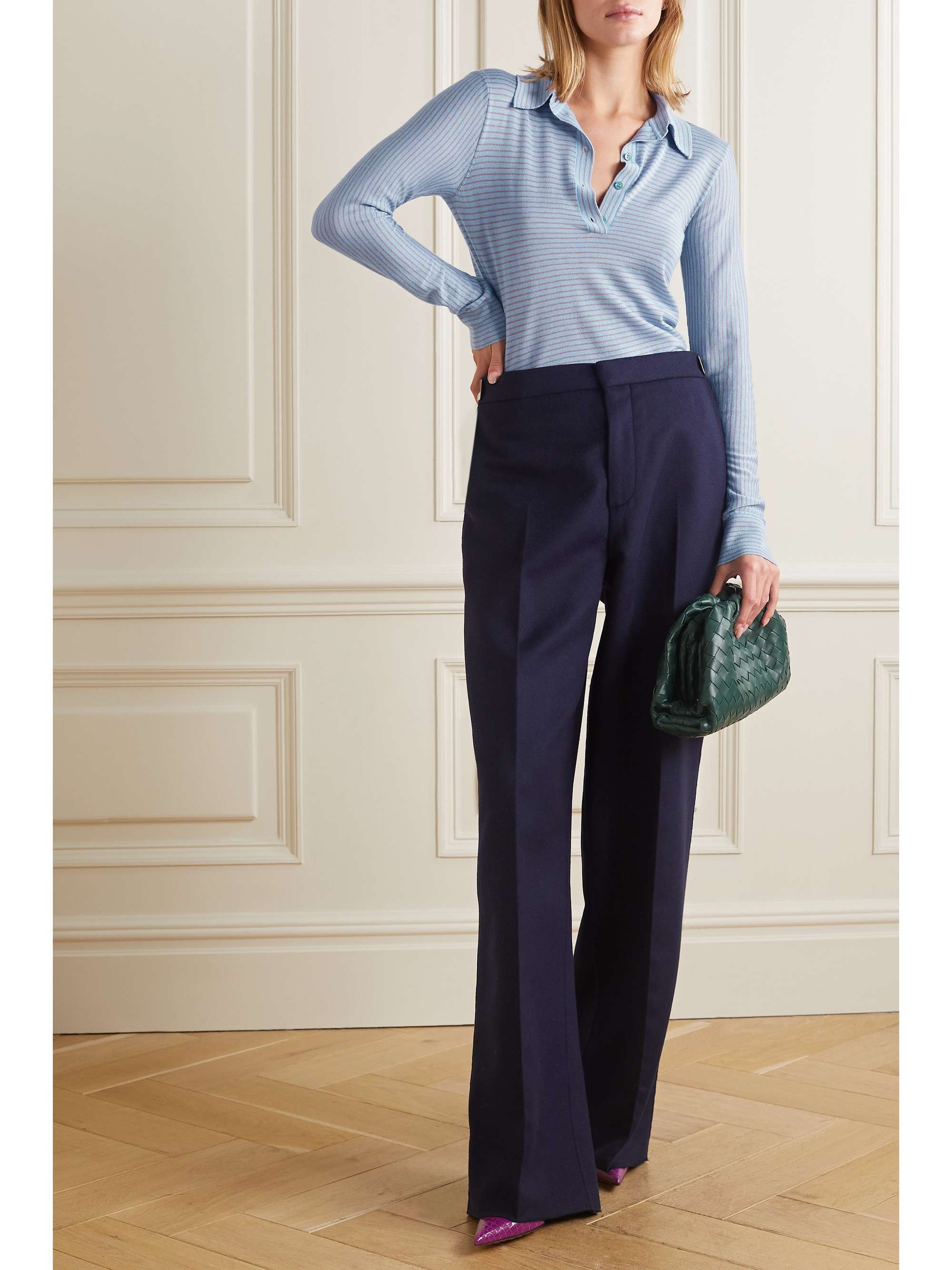 GABRIELA HEARST Banjo striped cashmere and silk-blend polo shirt