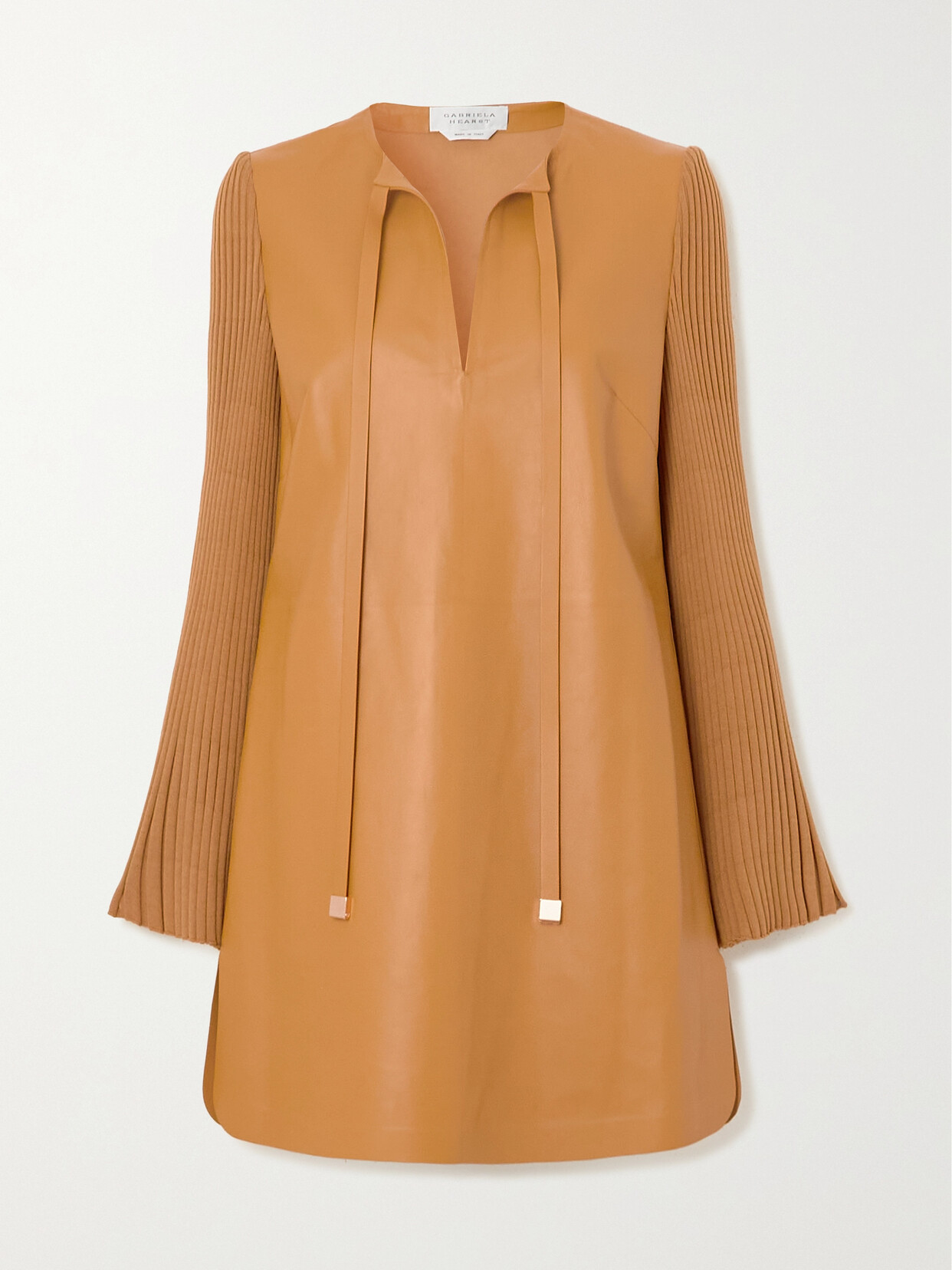 Gabriela Hearst Beko Mixed-media Cashmere Long-sleeve Mini Dress In Cashew