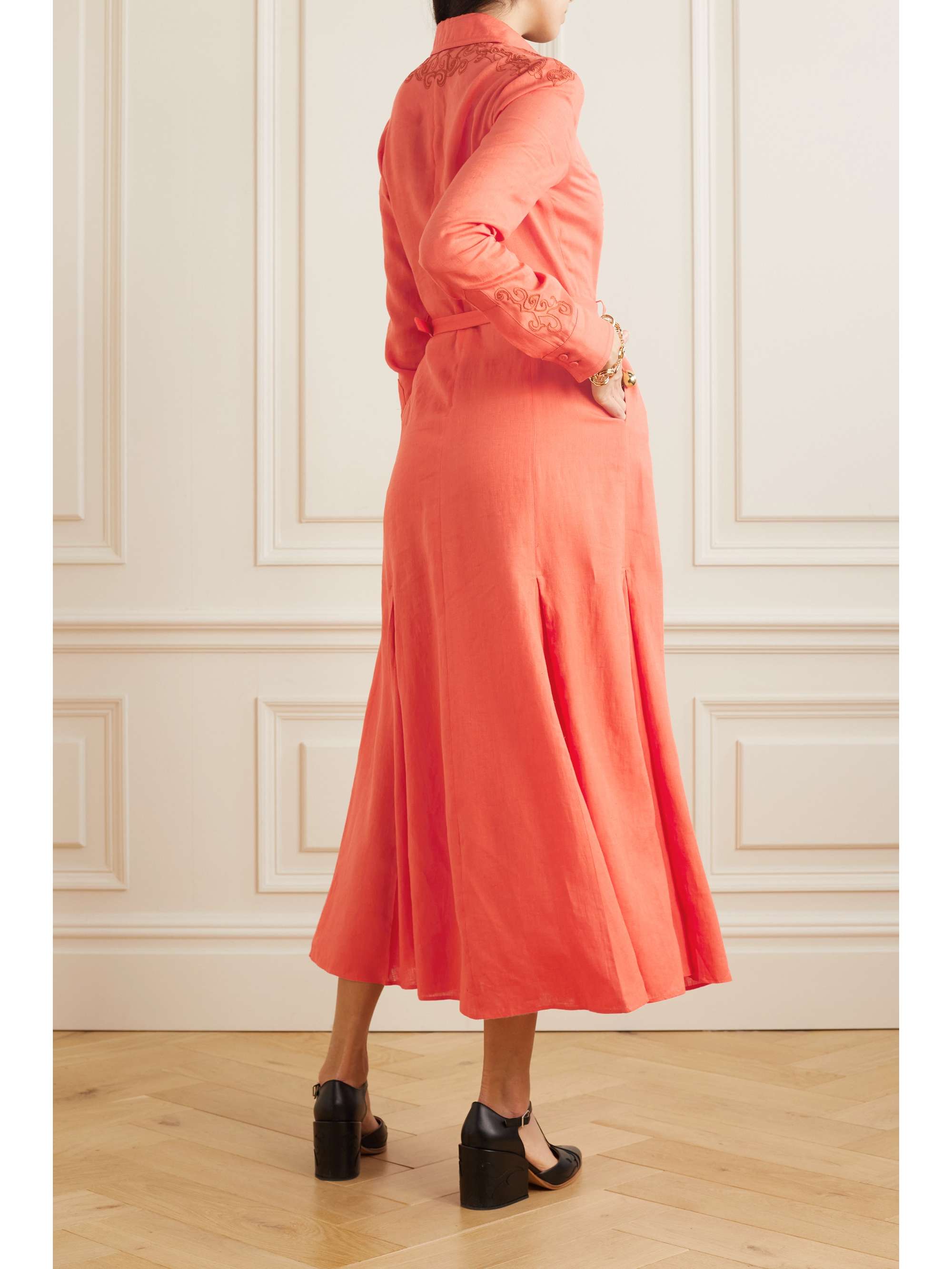 GABRIELA HEARST McGraw belted embroidered linen midi shirt dress