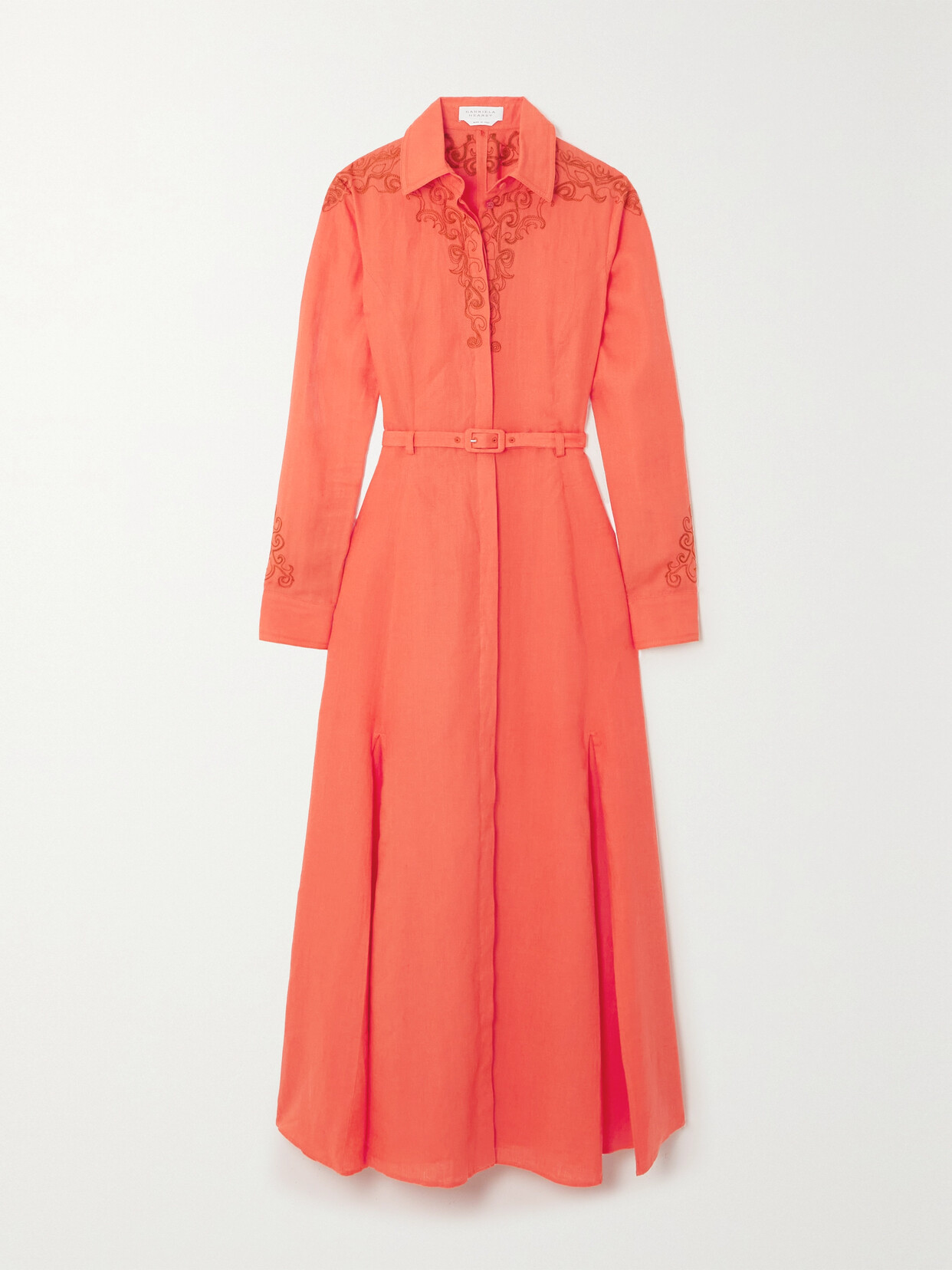 Gabriela Hearst Mcgraw Embroidered Linen Shirt Dress In Orange