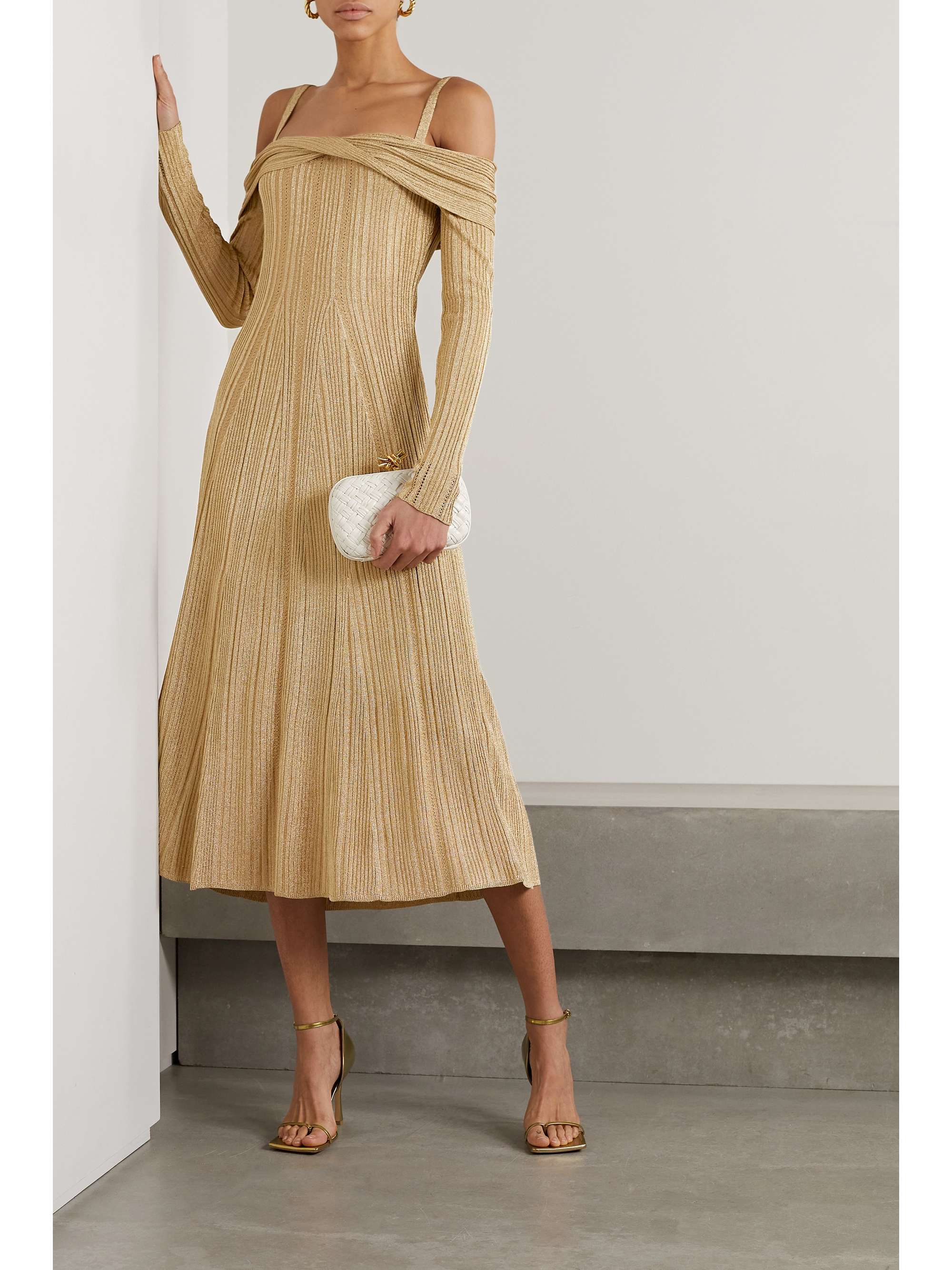 JASON WU COLLECTION Coldshoulder metallic ribbedknit midi dress NET