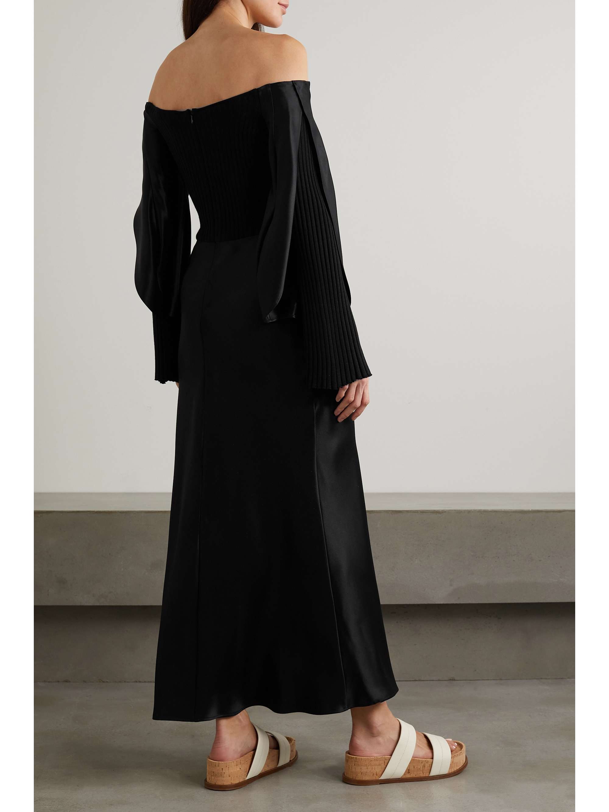 GABRIELA HEARST Gilman off-the-shoulder ribbed cashmere and silk-twill midi dress