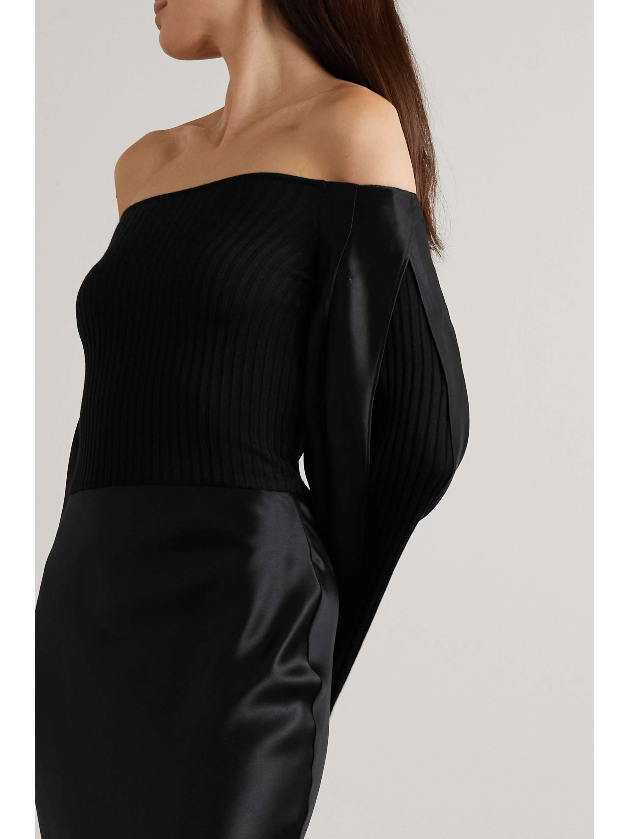 GABRIELA HEARST Gilman off-the-shoulder ribbed cashmere and silk-twill midi dress