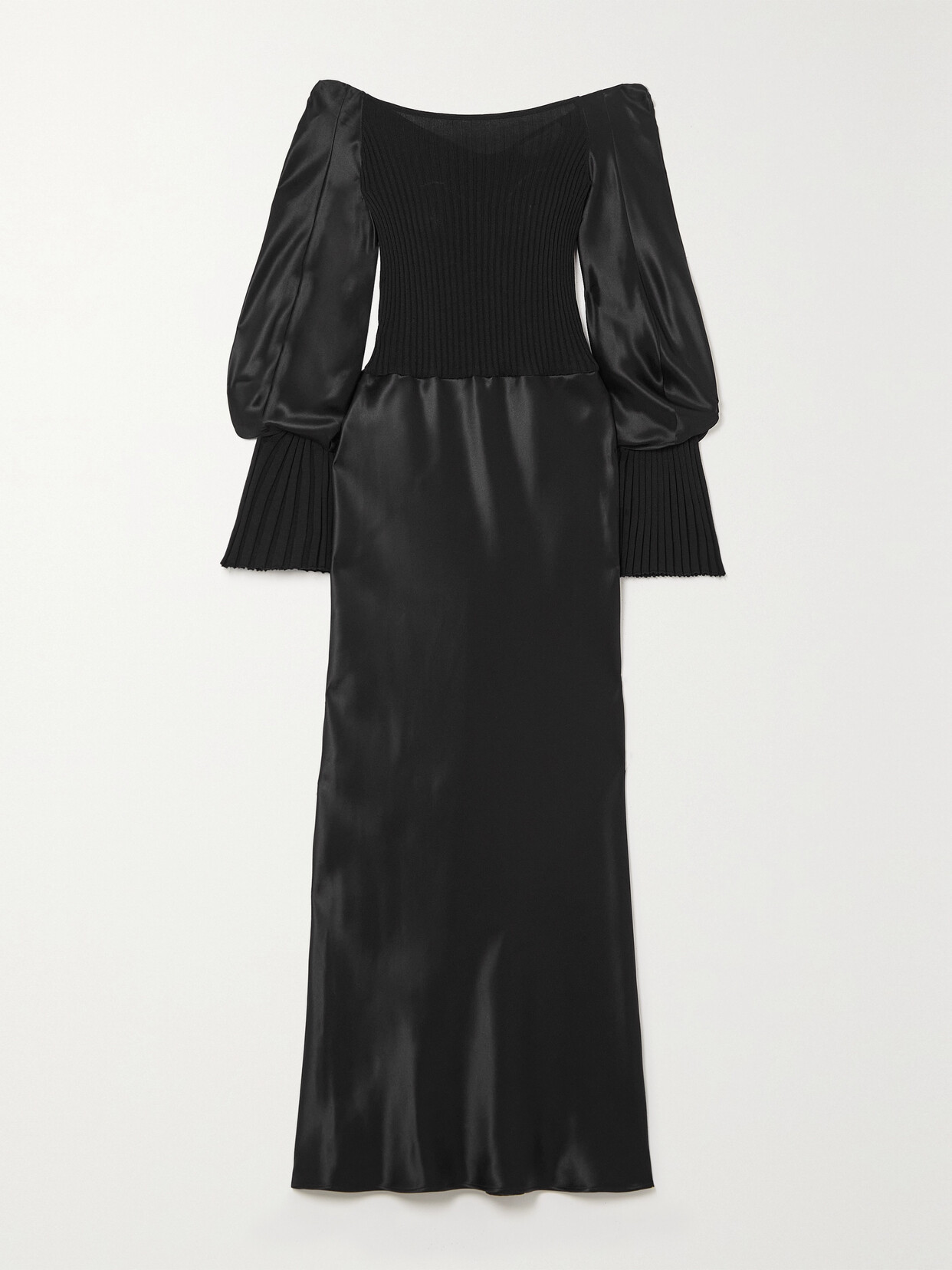 Gabriela Hearst Gilman Off-the-shoulder Ribbed Cashmere And Silk-twill Midi Dress In Black