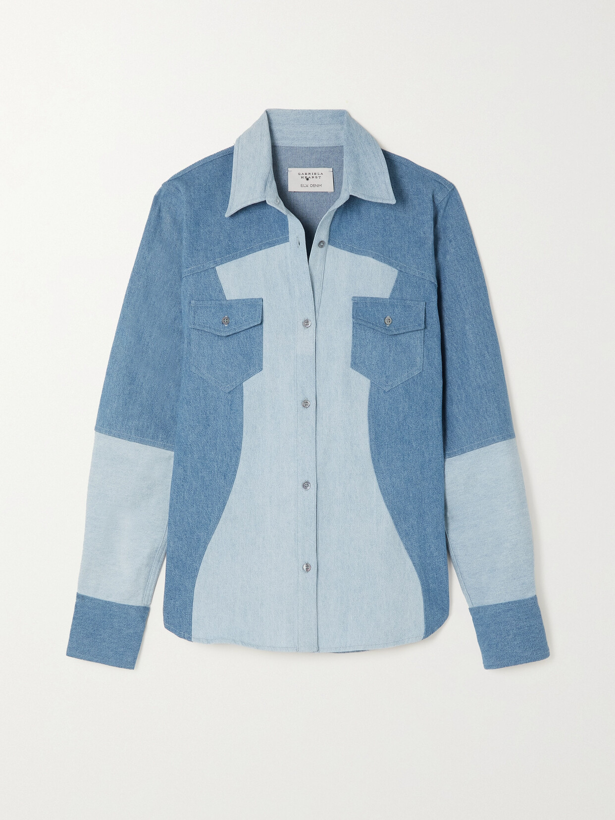 Gabriela Hearst + E.l.v. Denim Elly Patchworked Two-tone Linen Shirt In Blue