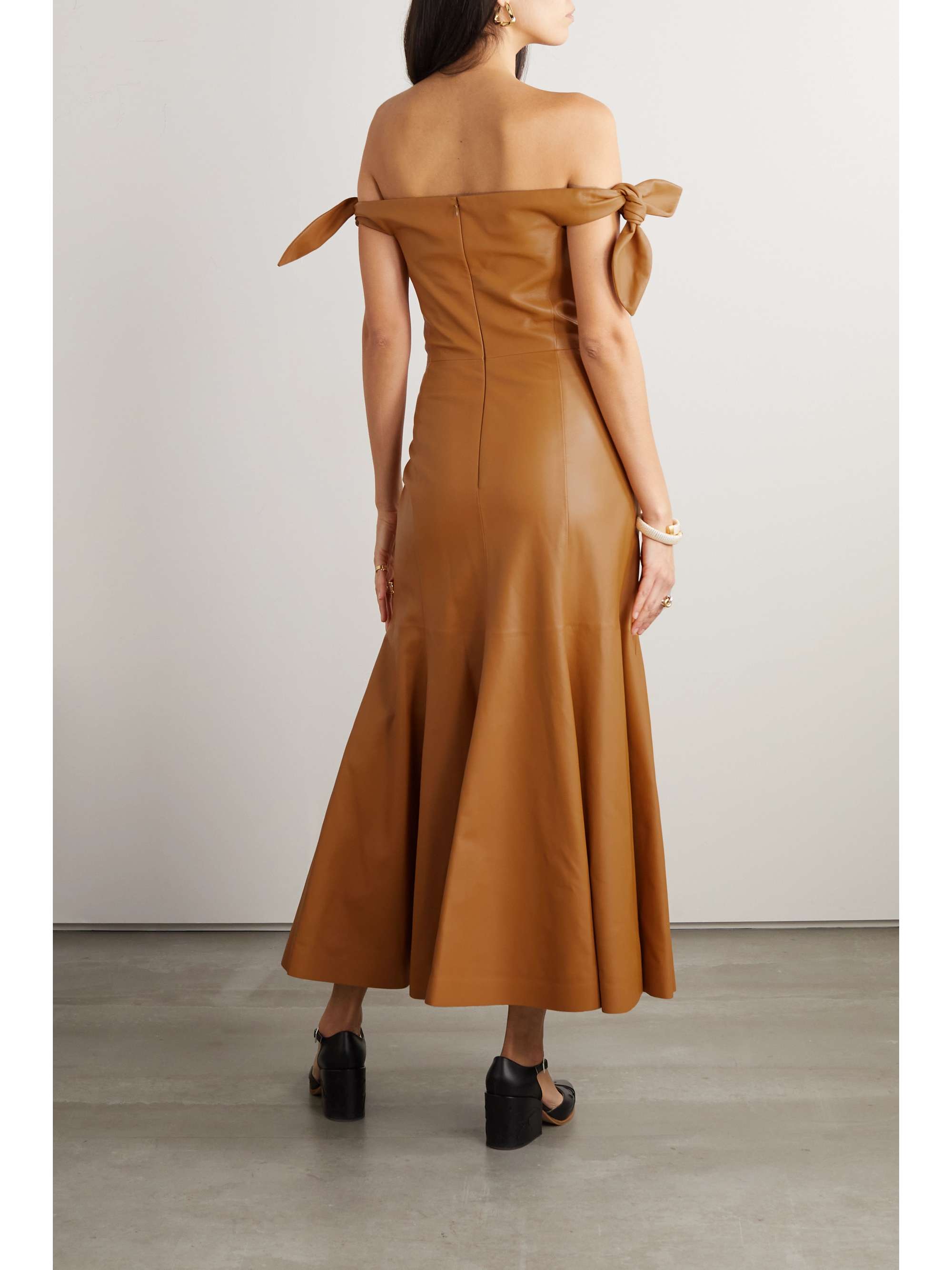 GABRIELA HEARST Eda off-the-shoulder knotted leather midi dress