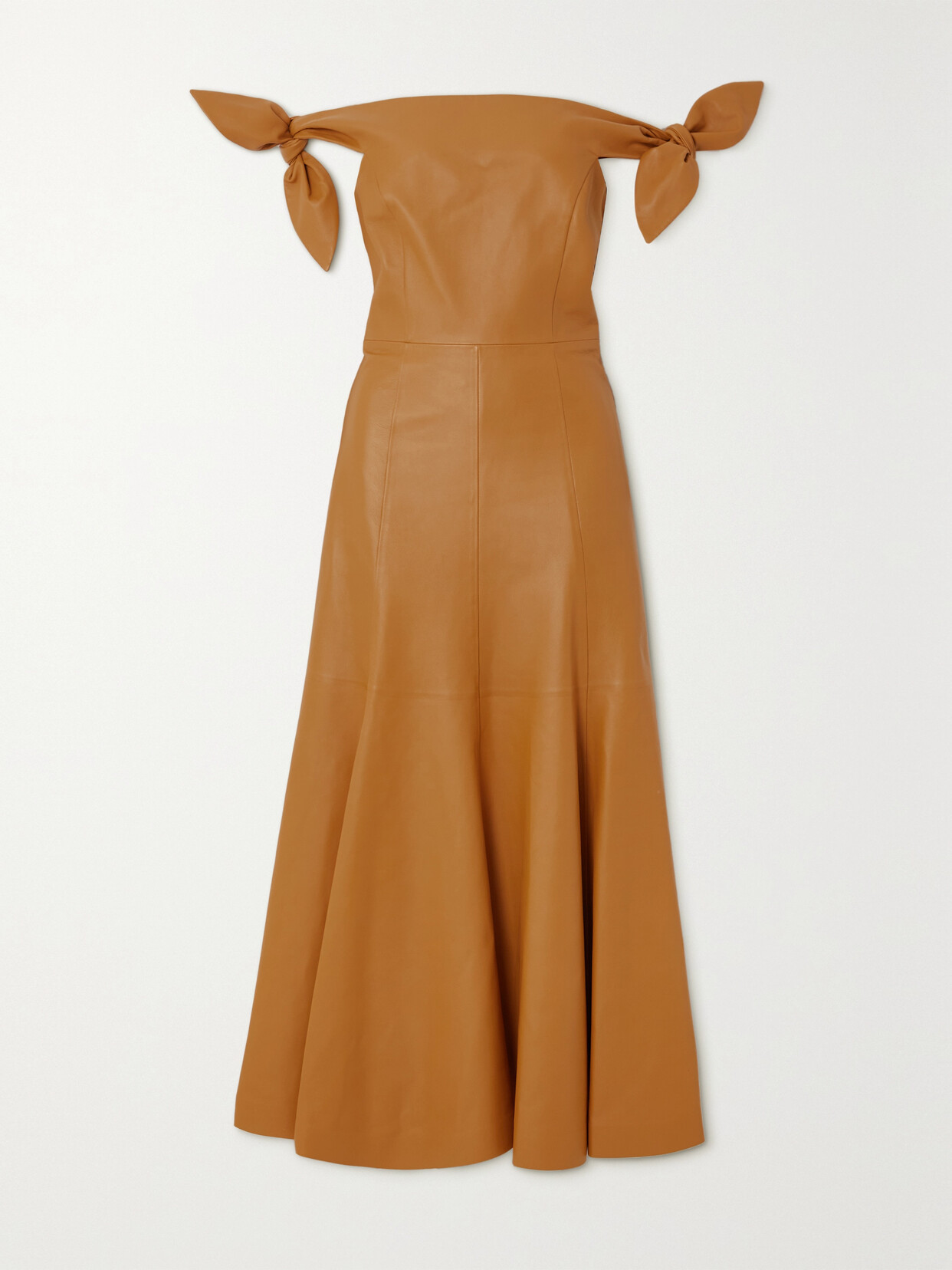 Gabriela Hearst Eda Off-the-shoulder Knotted Leather Midi Dress - Brown