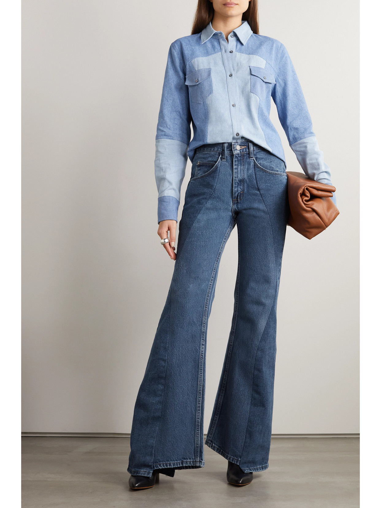 Shop Gabriela Hearst + E.l.v. Denim Foster High-rise Flared Jeans In Blue