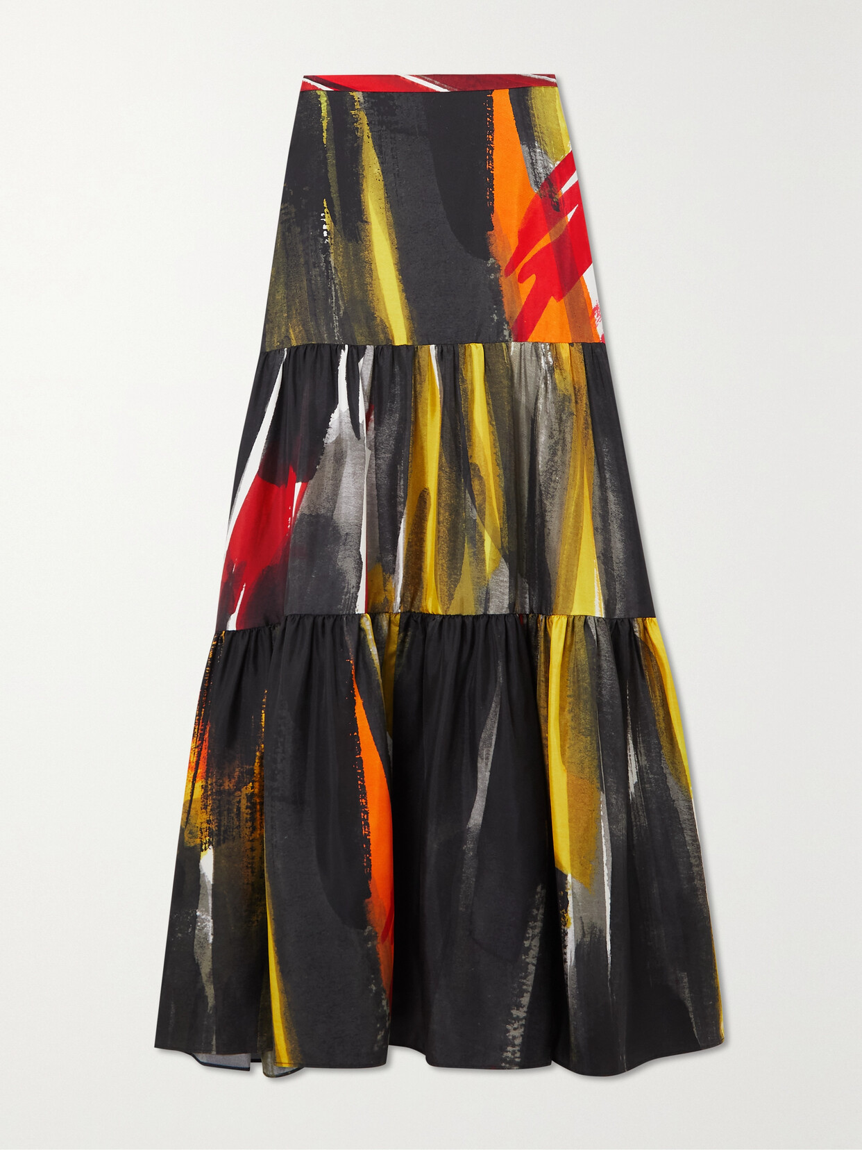 Gabriela Hearst - Morse Printed Tiered Silk-twill Maxi Skirt - Black